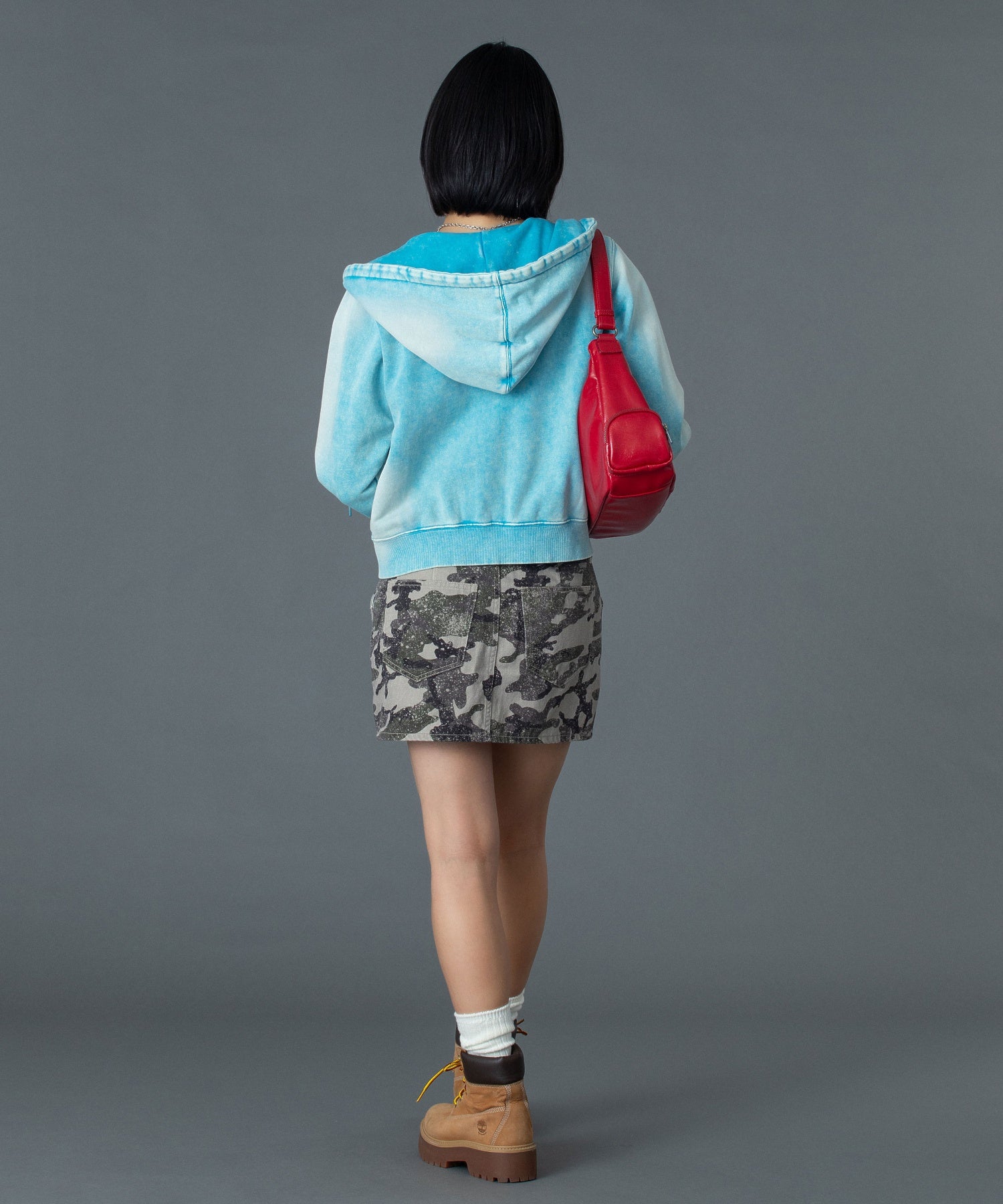 FACE LABEL WASHED COMPACT ZIP UP SWEAT HOODIE