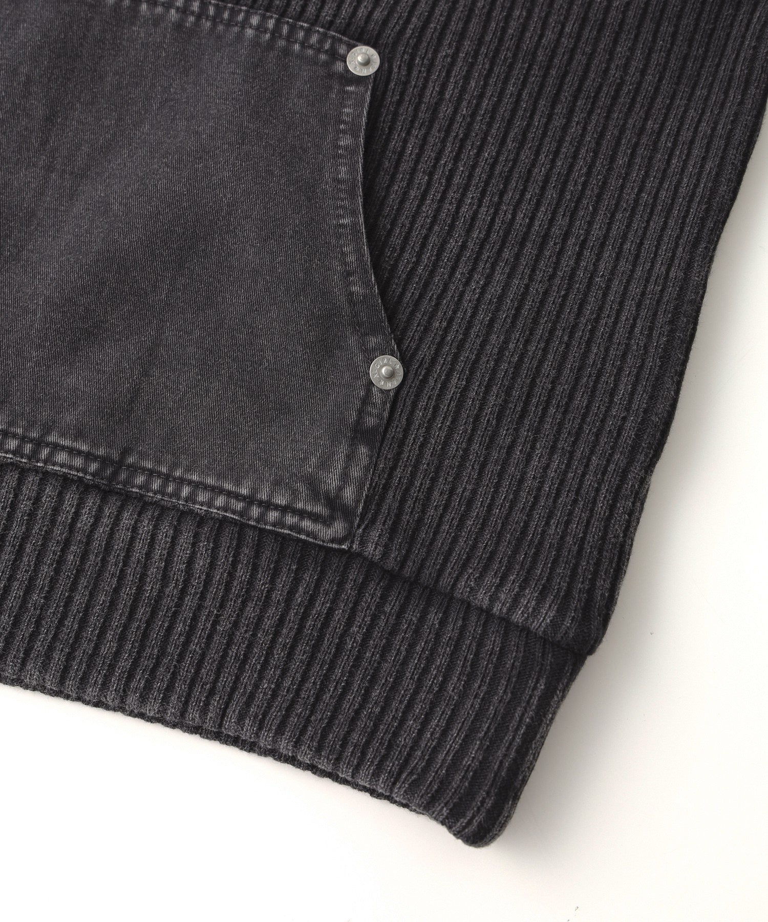 FADED WOVEN MIX HALF ZIP HOODED TOP