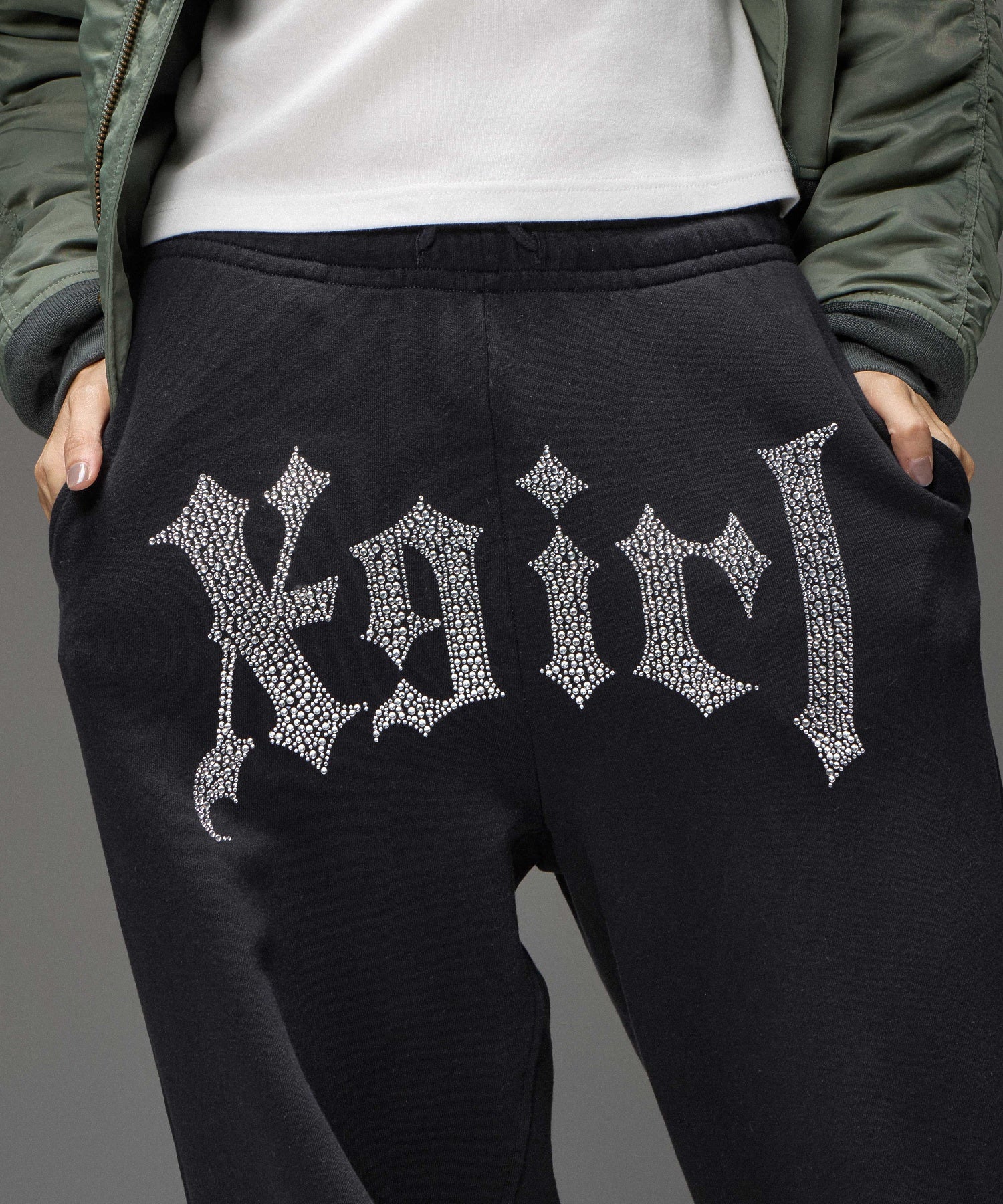 RHINESTONE BLACKLETTER LOGO SWEATPANTS