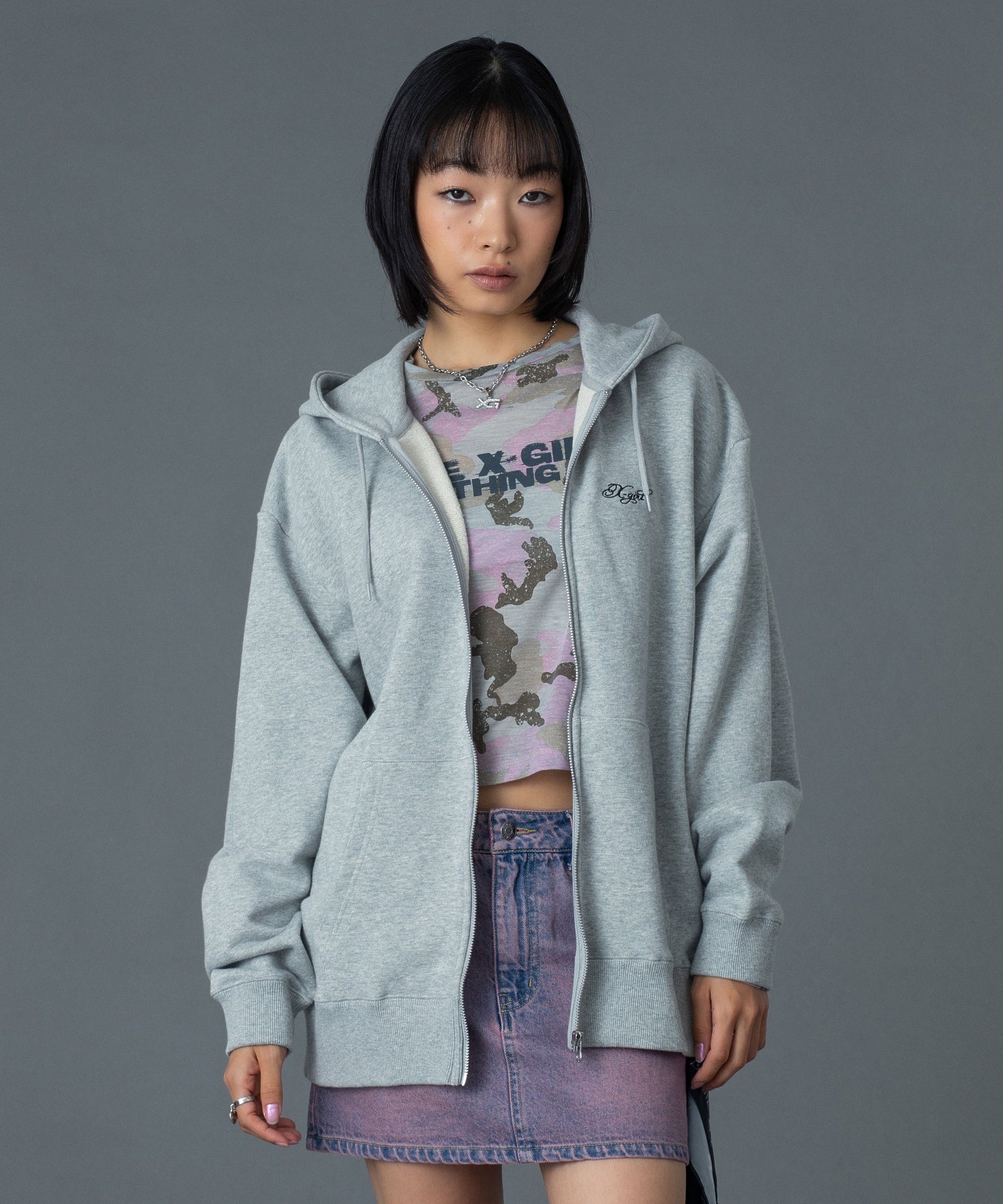 RHINESTONE LOGO AND FACE ZIP UP SWEAT HOODIE