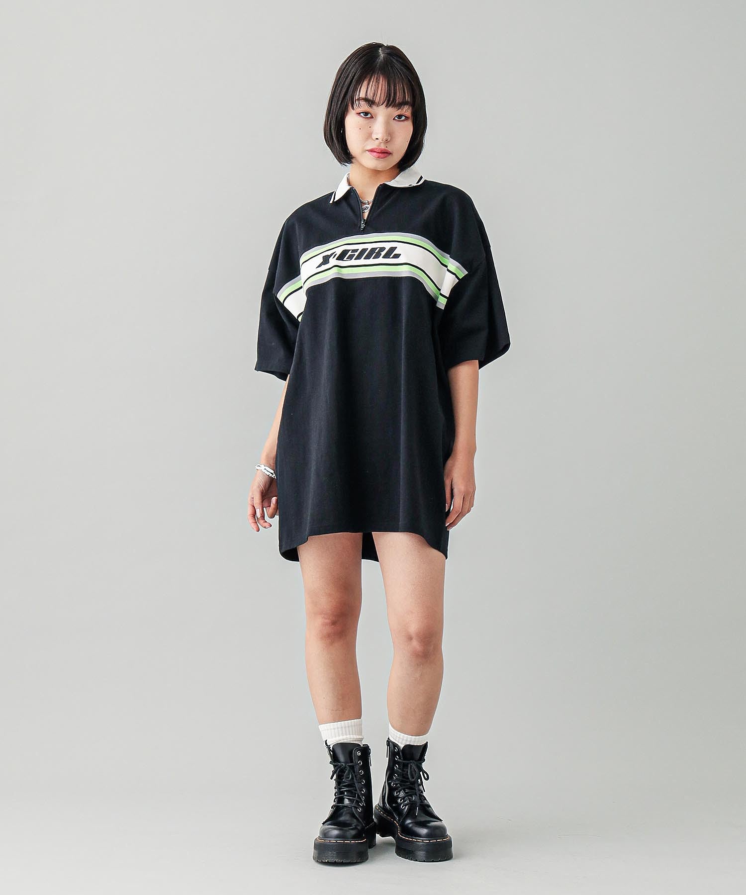 STRIPE AND LOGO LOGO OVERSIZED POLO DRESS