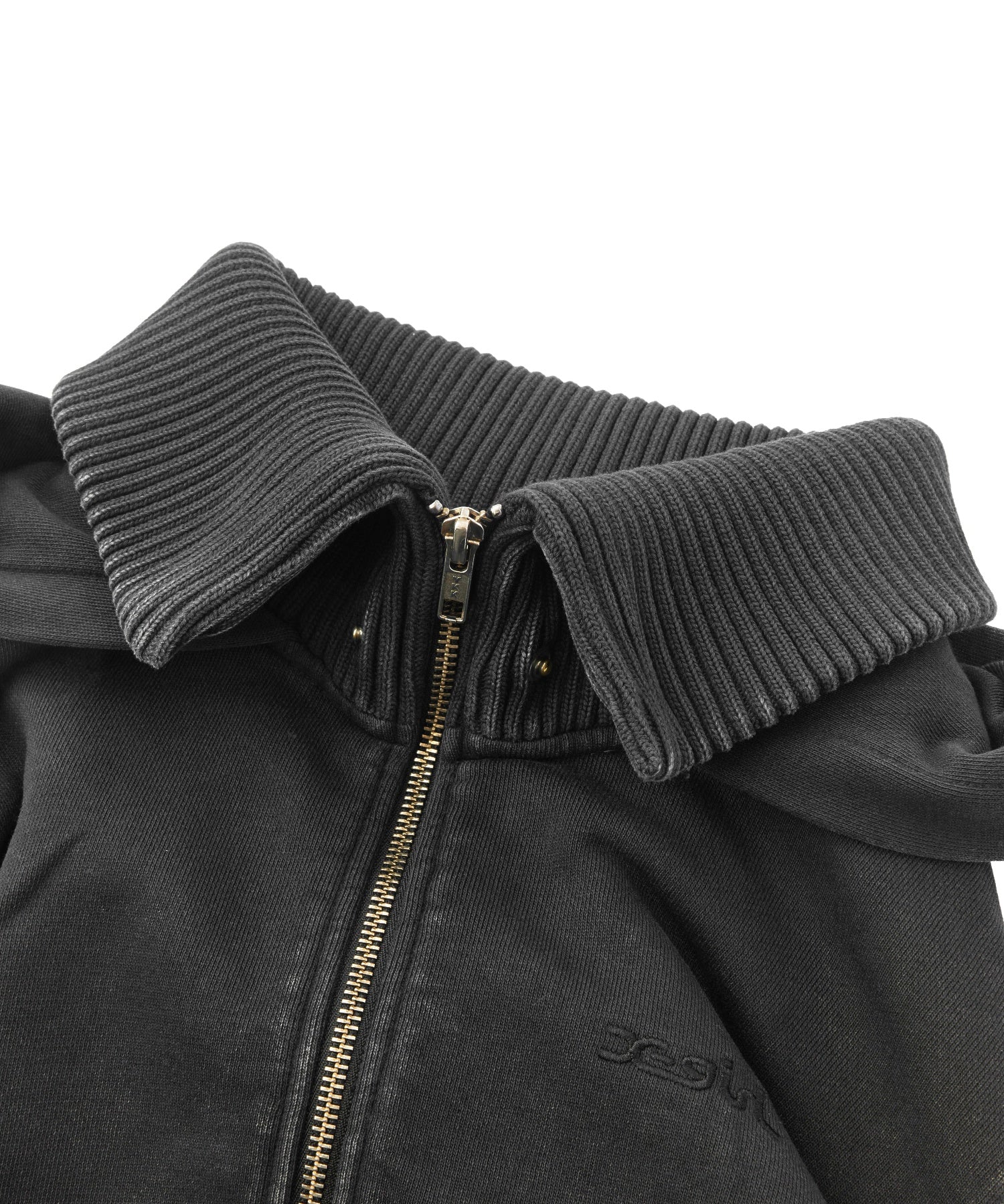 FADED SWEAT AND RIB ZIP UP COMPACT HOODIE