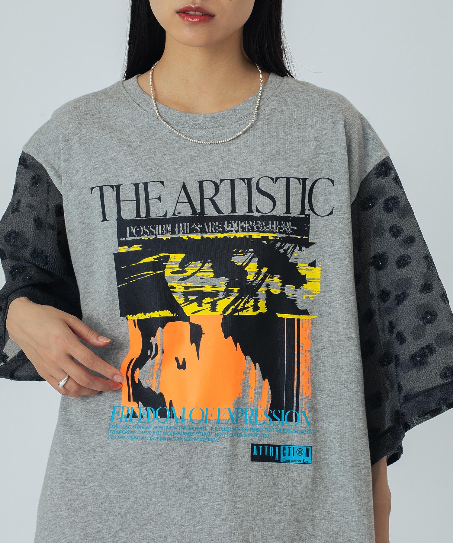 OKIRAKU×ROSEBUD/FLOWER SLEEVE GRAPHIC TOP