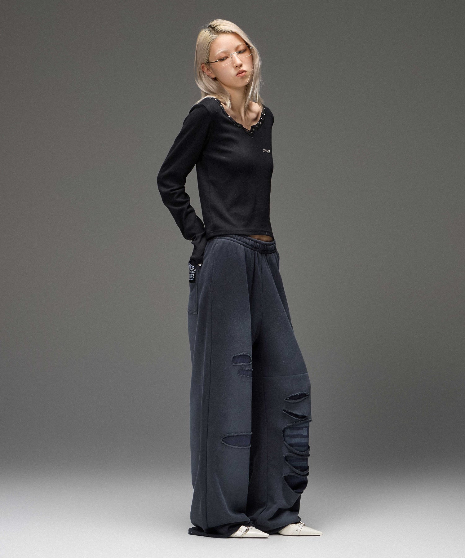 STRING COLLAR L/S COMPACT TOP