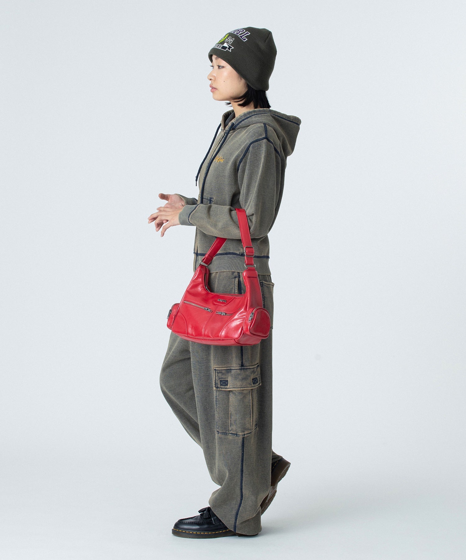 DOUBLE ZIP FAUX LEATHER BAG