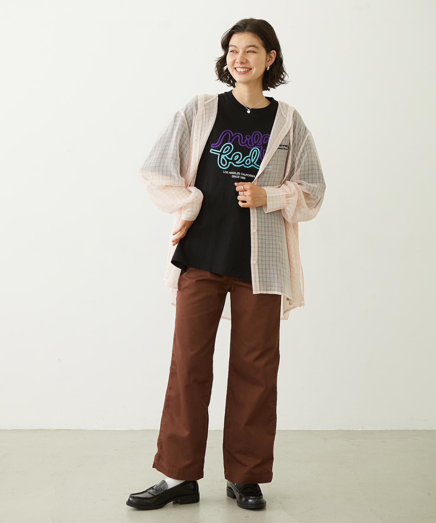 SHEER PLAID HOODED TOP