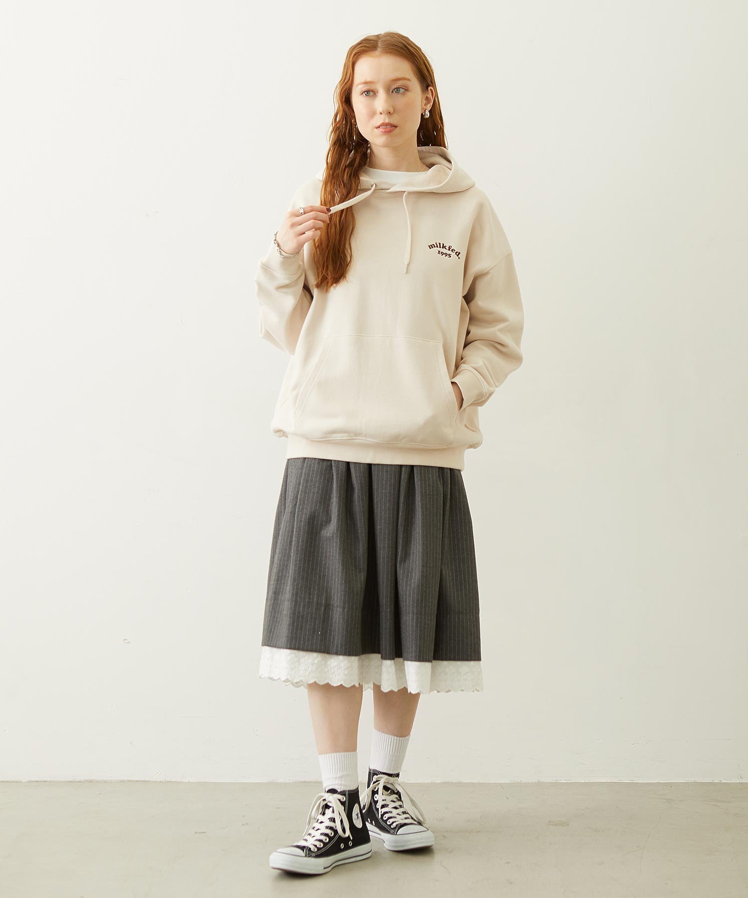 LACE HEM STRIPED SKIRT
