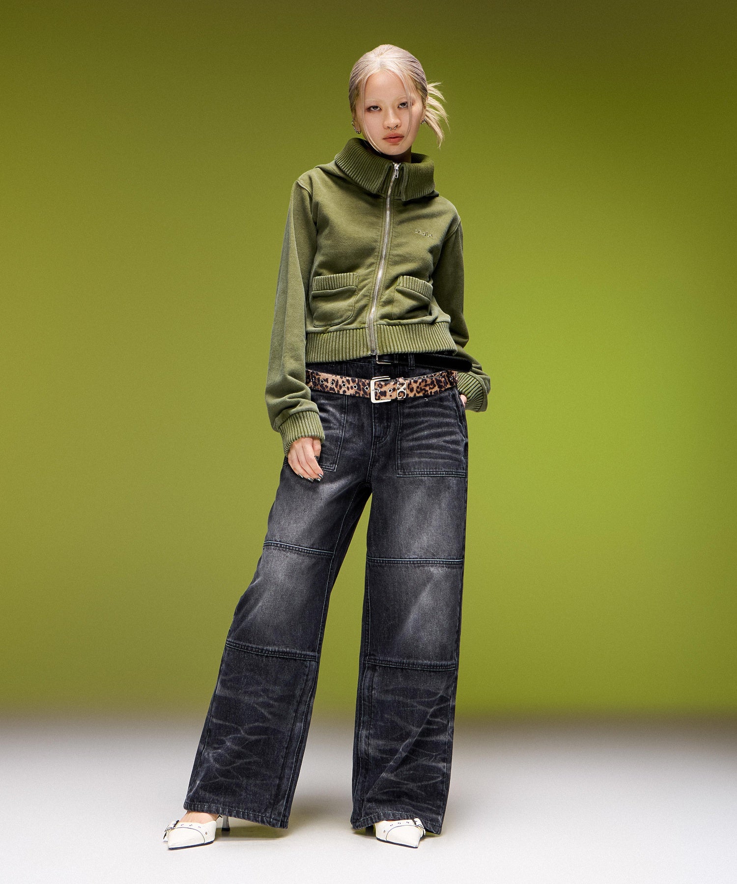 FADED WIDE LEG FLARE DENIM PANTS