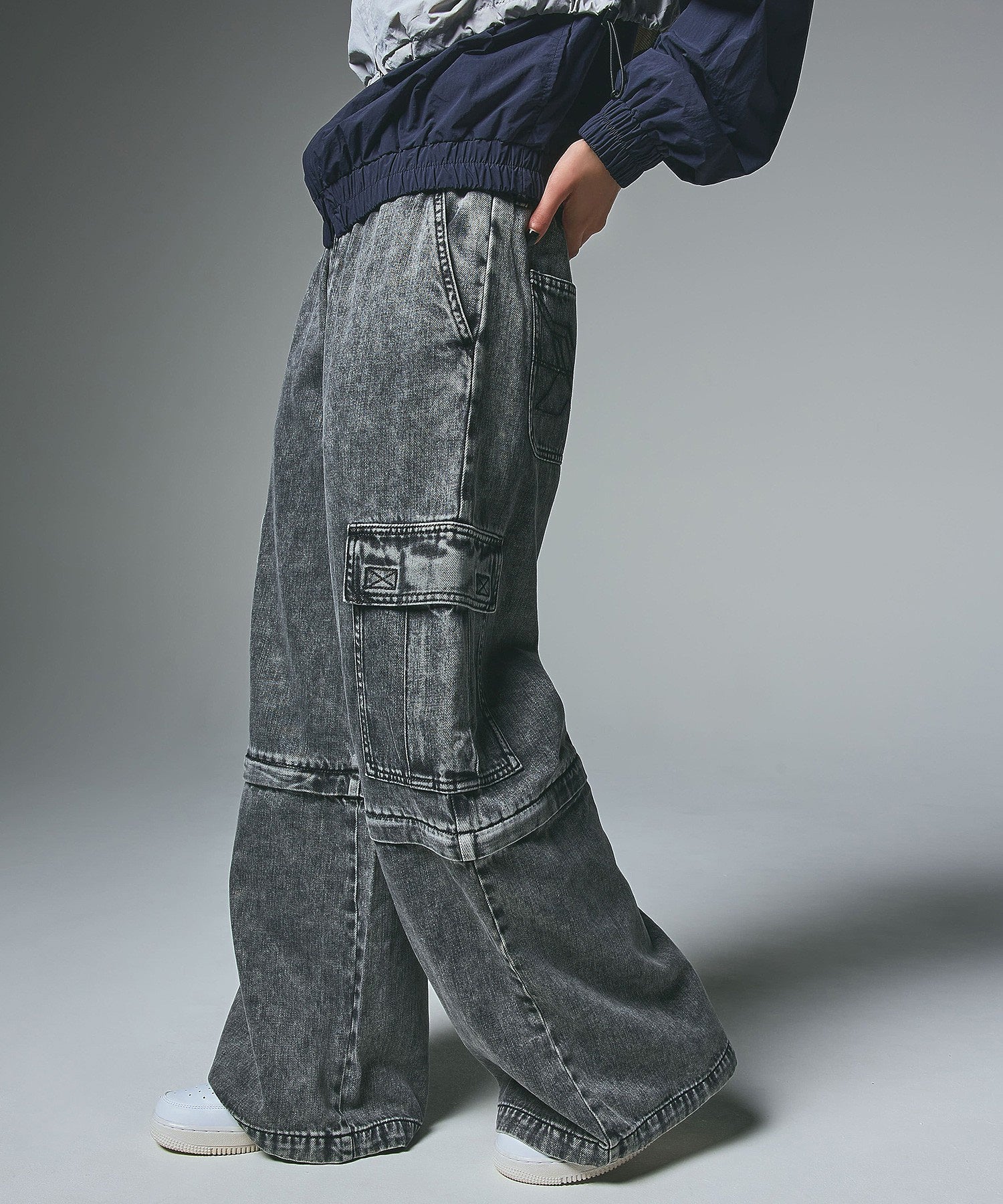 WASHED 2WAY WIDE LEG CARGO PANTS