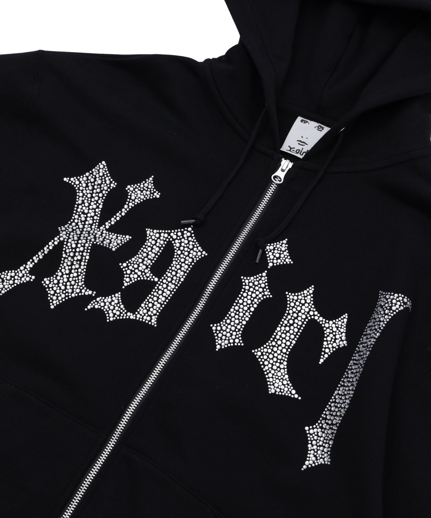 RHINESTONE BLACKLETTER LOGO ZIP UP SWEAT HOODIE
