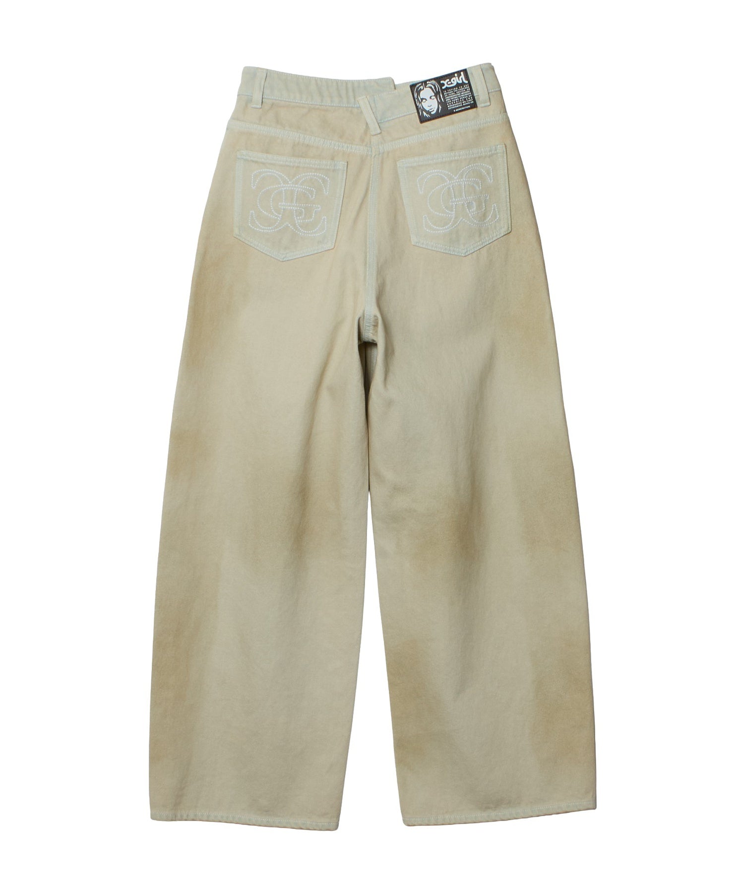 EMBLEM POCKET ASYMMETRIC WAIST DENIM PANTS