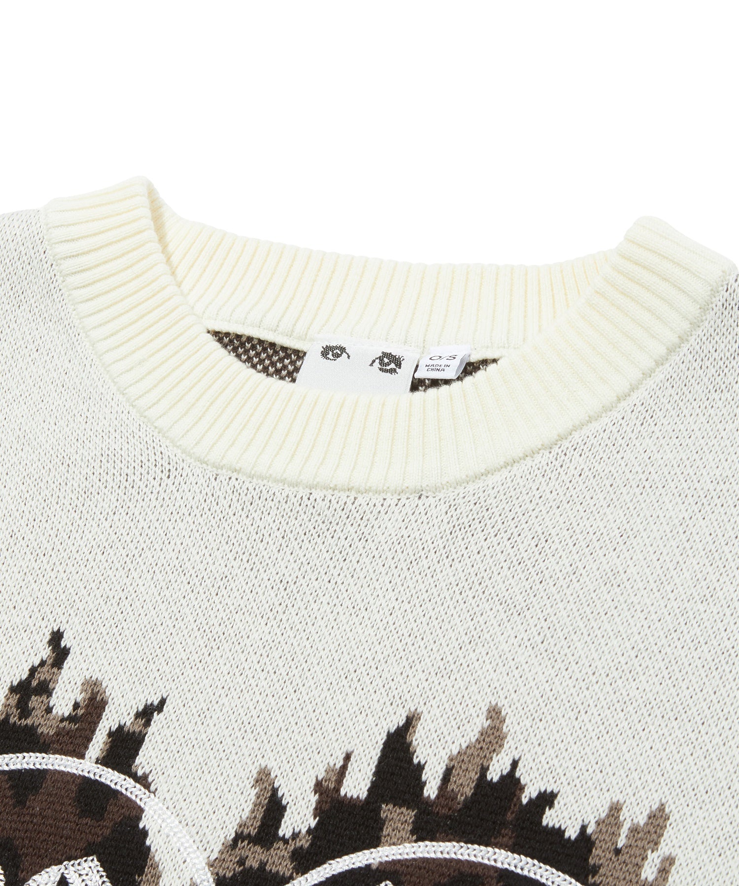 LEOPARD HEART LOGO JACQURD KNIT TOP