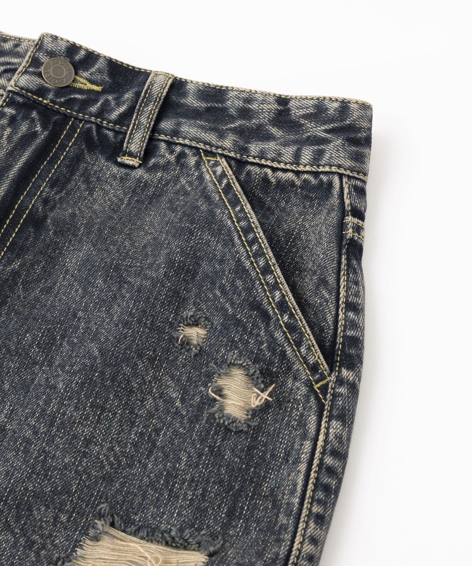 DISTRESSED DENIM MINI SKIRT