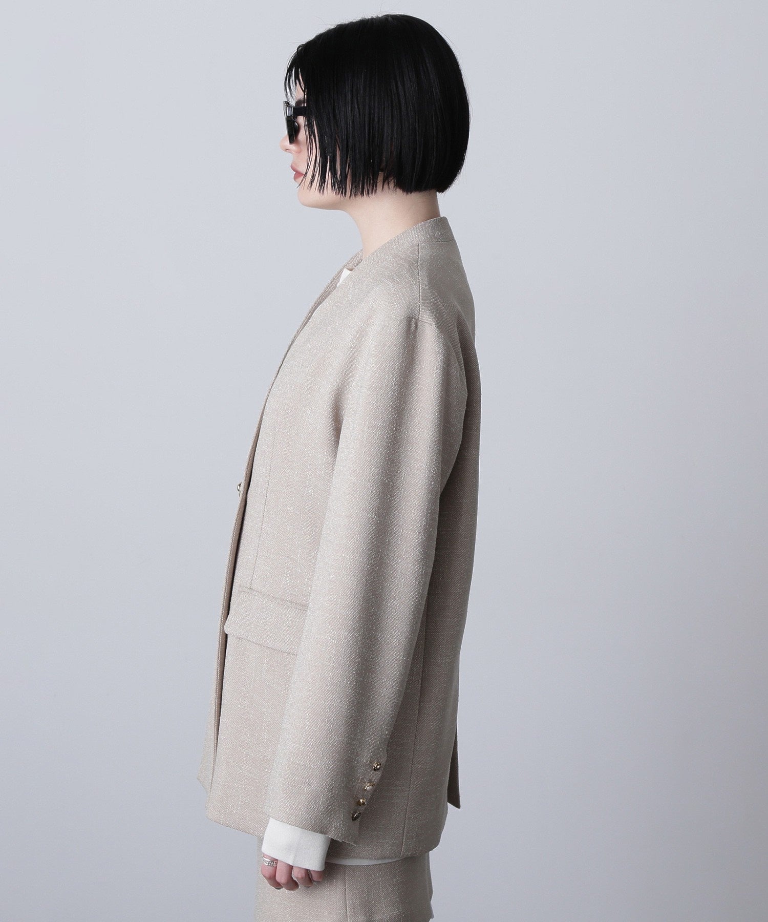 CREOLME/COLLARLESS DOUBLE JACKET