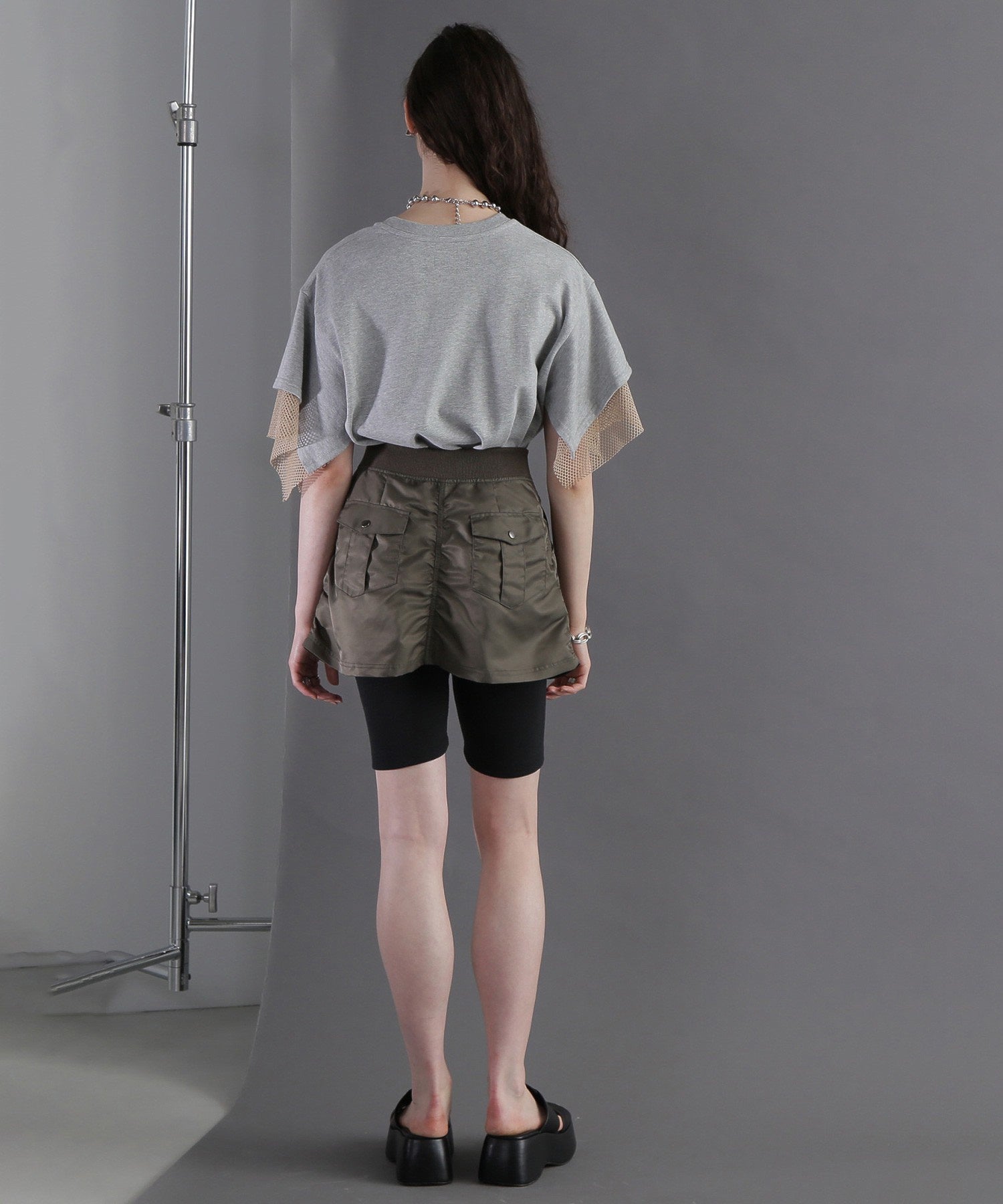 メッシュレイヤード スリーブ Tシャツ