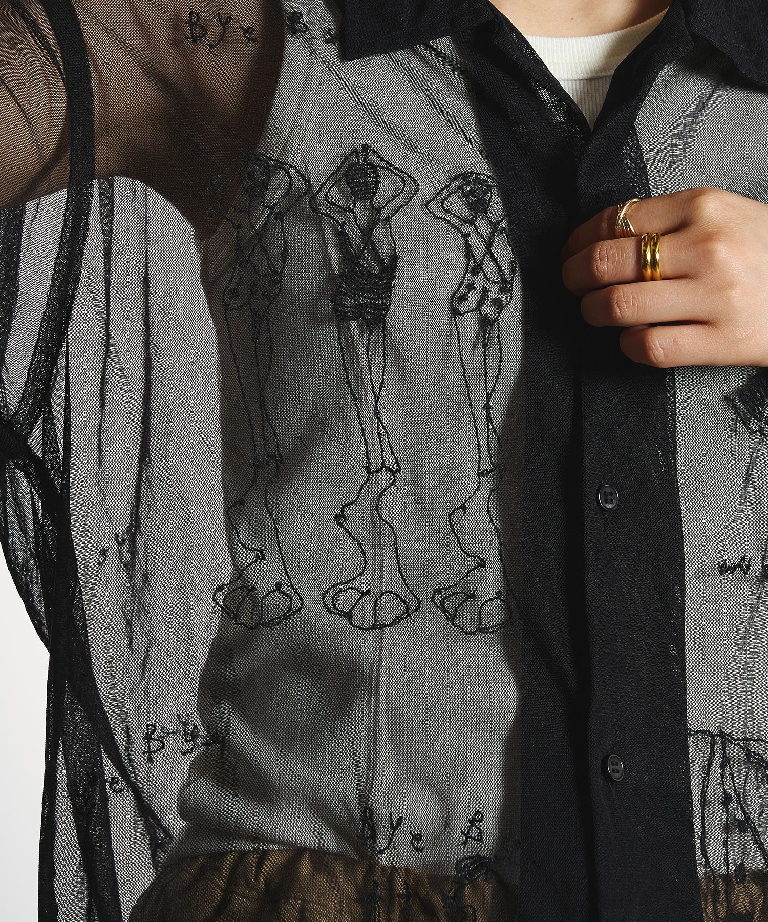【ROSE BUD別注】INDIA IS BEAUTIFUL/EMBROIDERED SHEER TULLE SHIRT