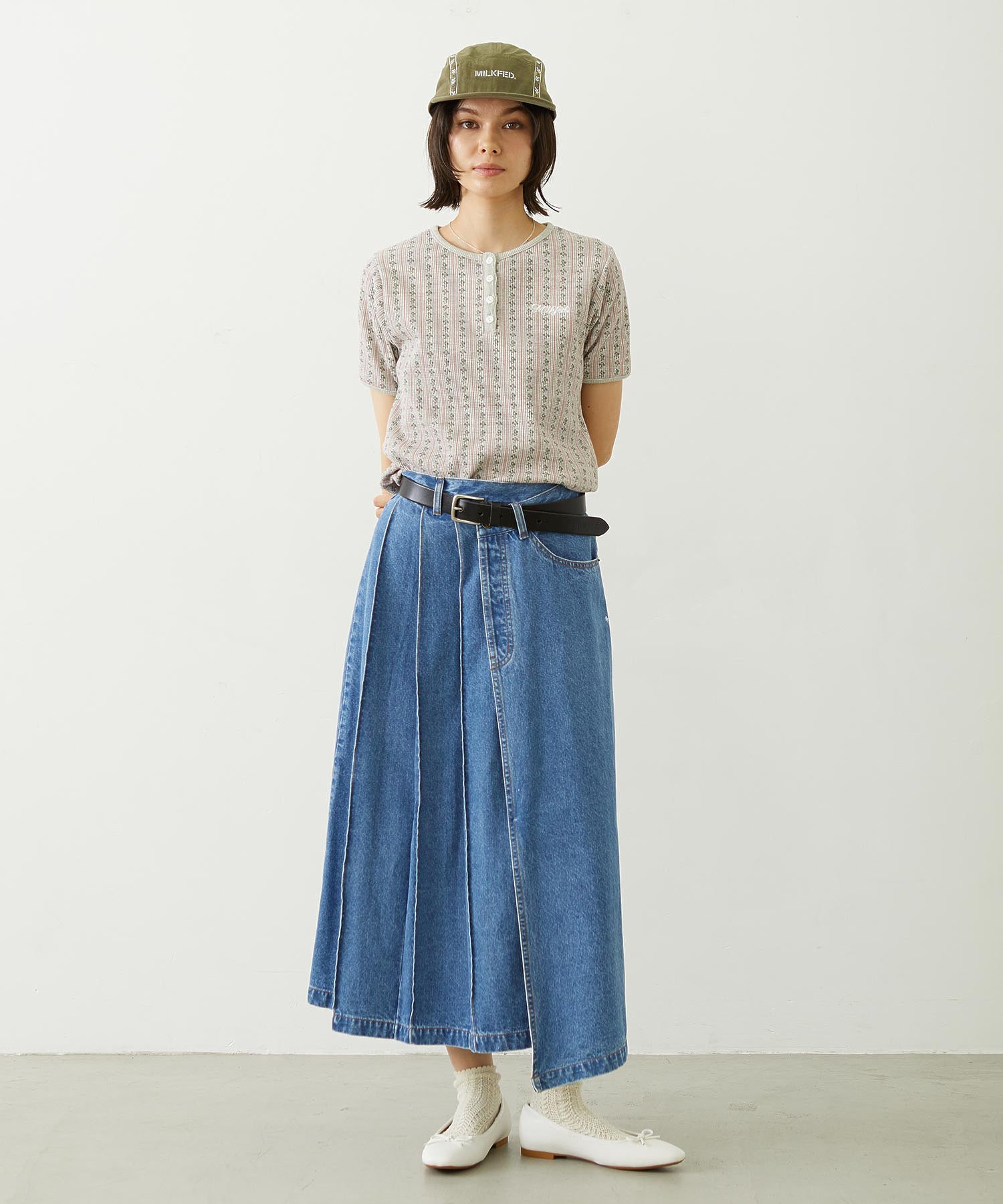 STRIPED FLOWER WAFFLE S/S TOP