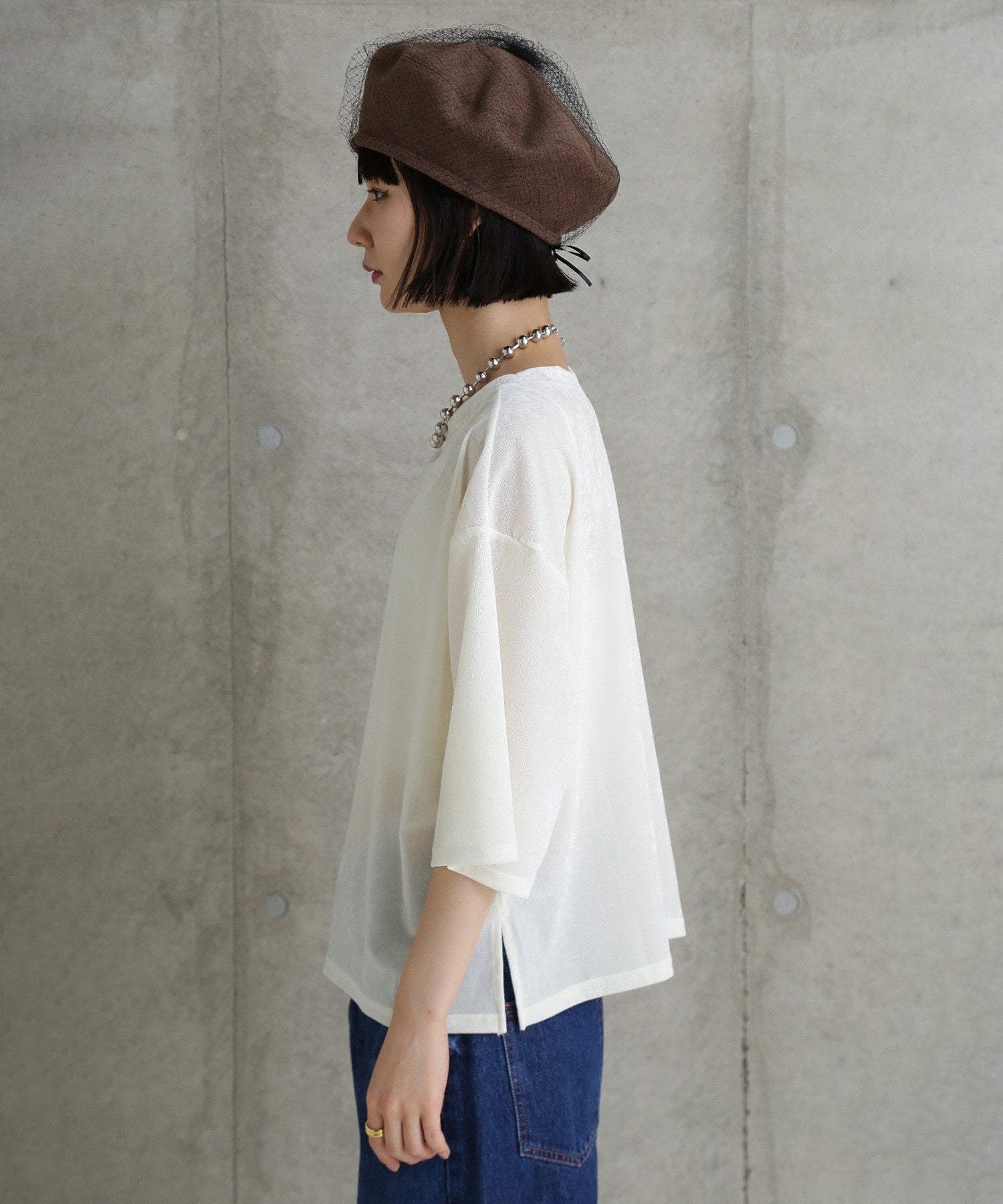 CHIGNON/ベロアメッシュTシャツ