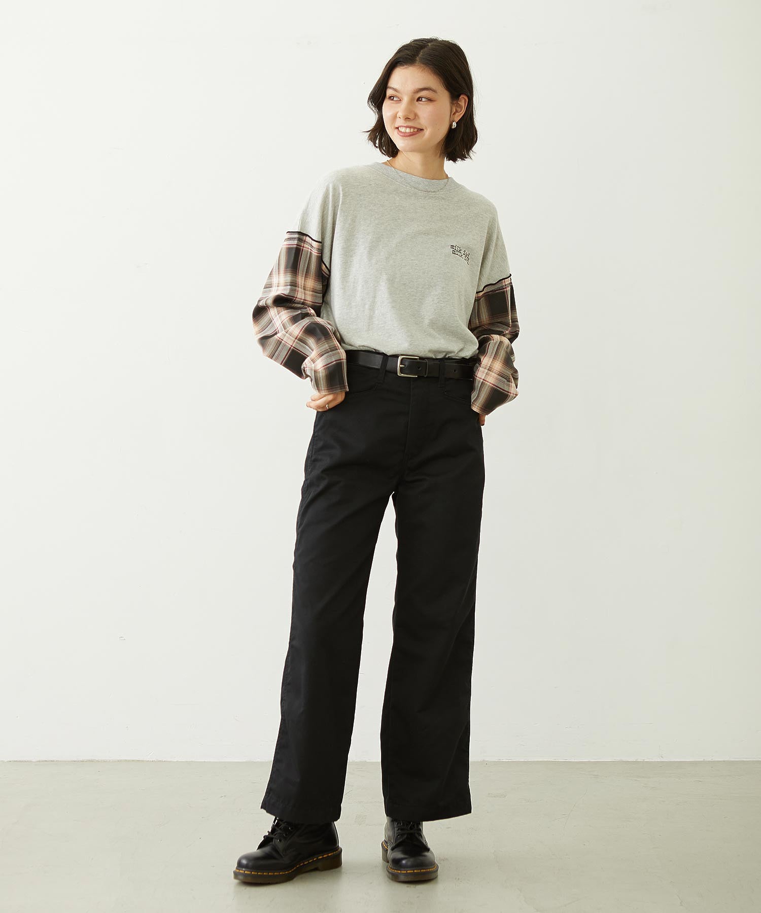 PLAID SLEEVES L/S TOP