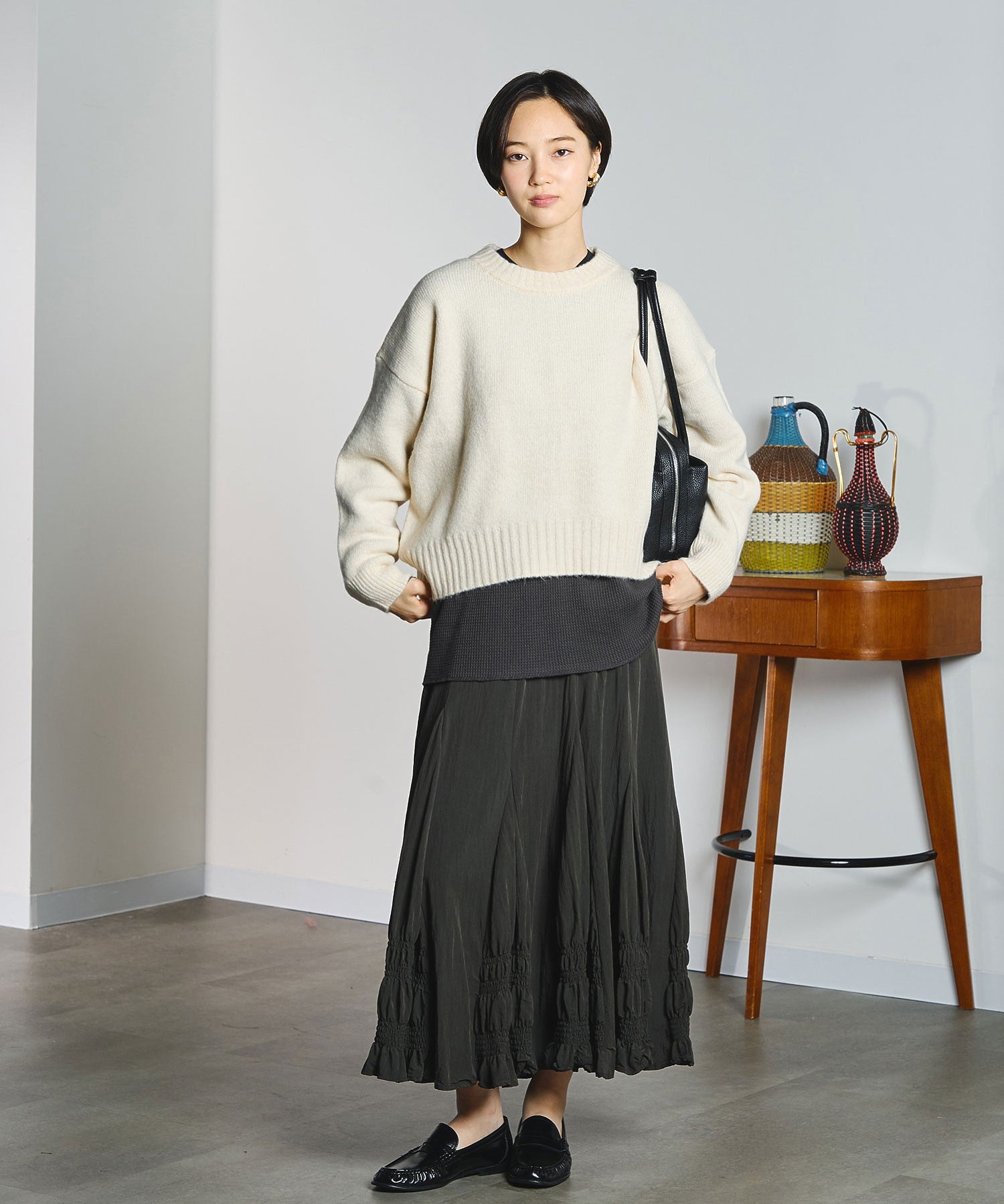 LONG SHIRRED SKIRT