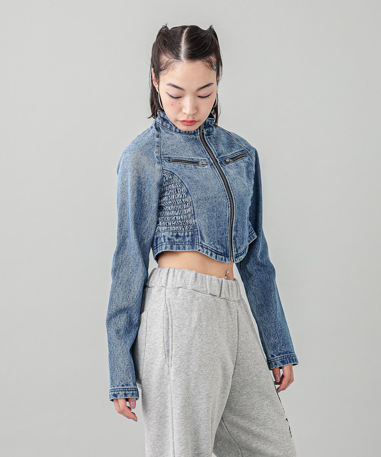 ZIP UP STAND COLLAR DENIM JACKET
