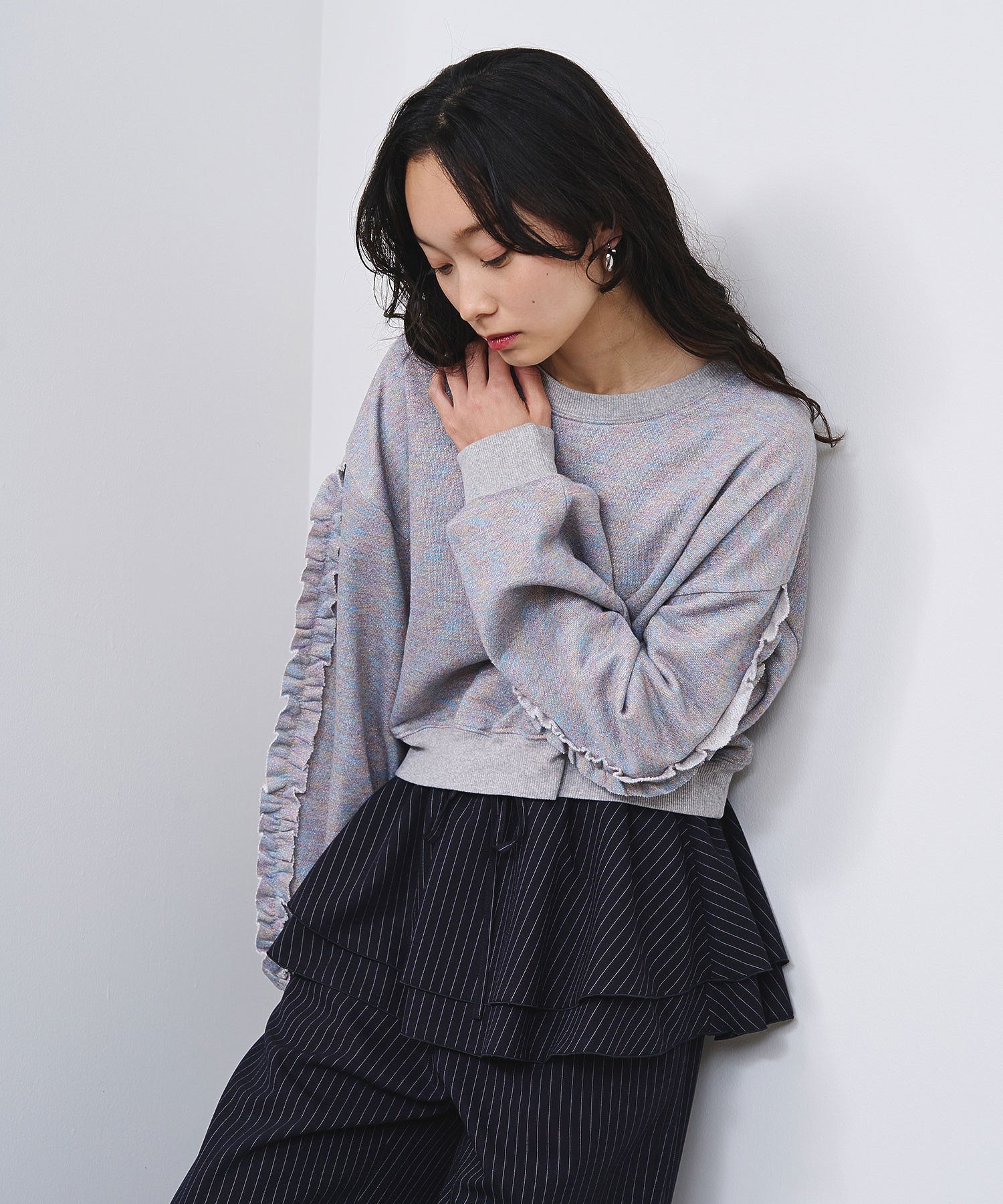LAYERED SKIRT STRIPE PANTS