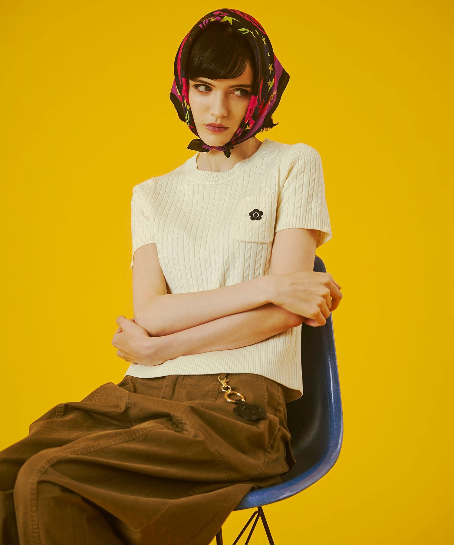 【レッドROSE BUD別注カラー】MARY QUANT/CABLE HALF SLEEVE KNIT