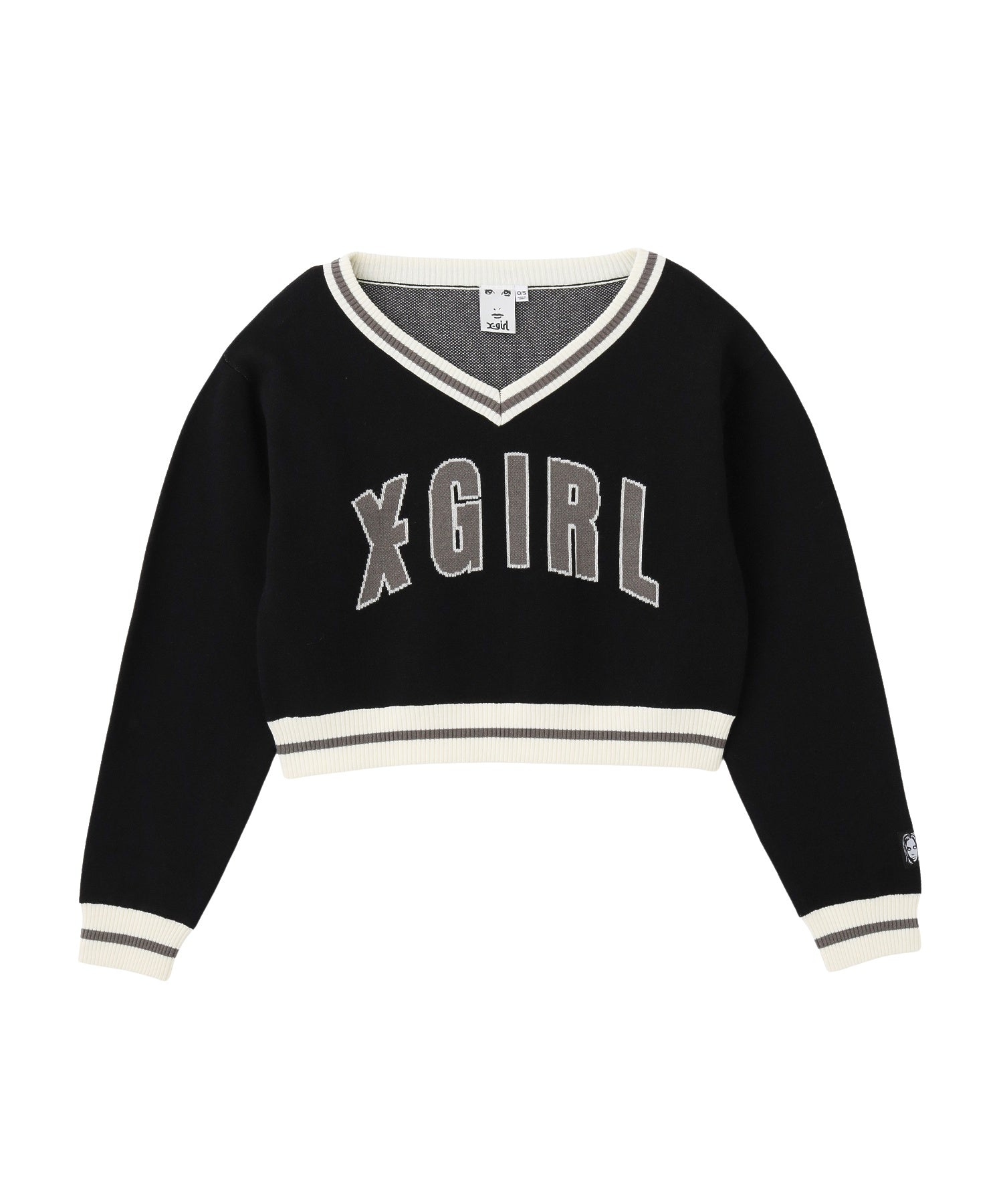 LOGO JACQUARD V-NECK KNIT TOP
