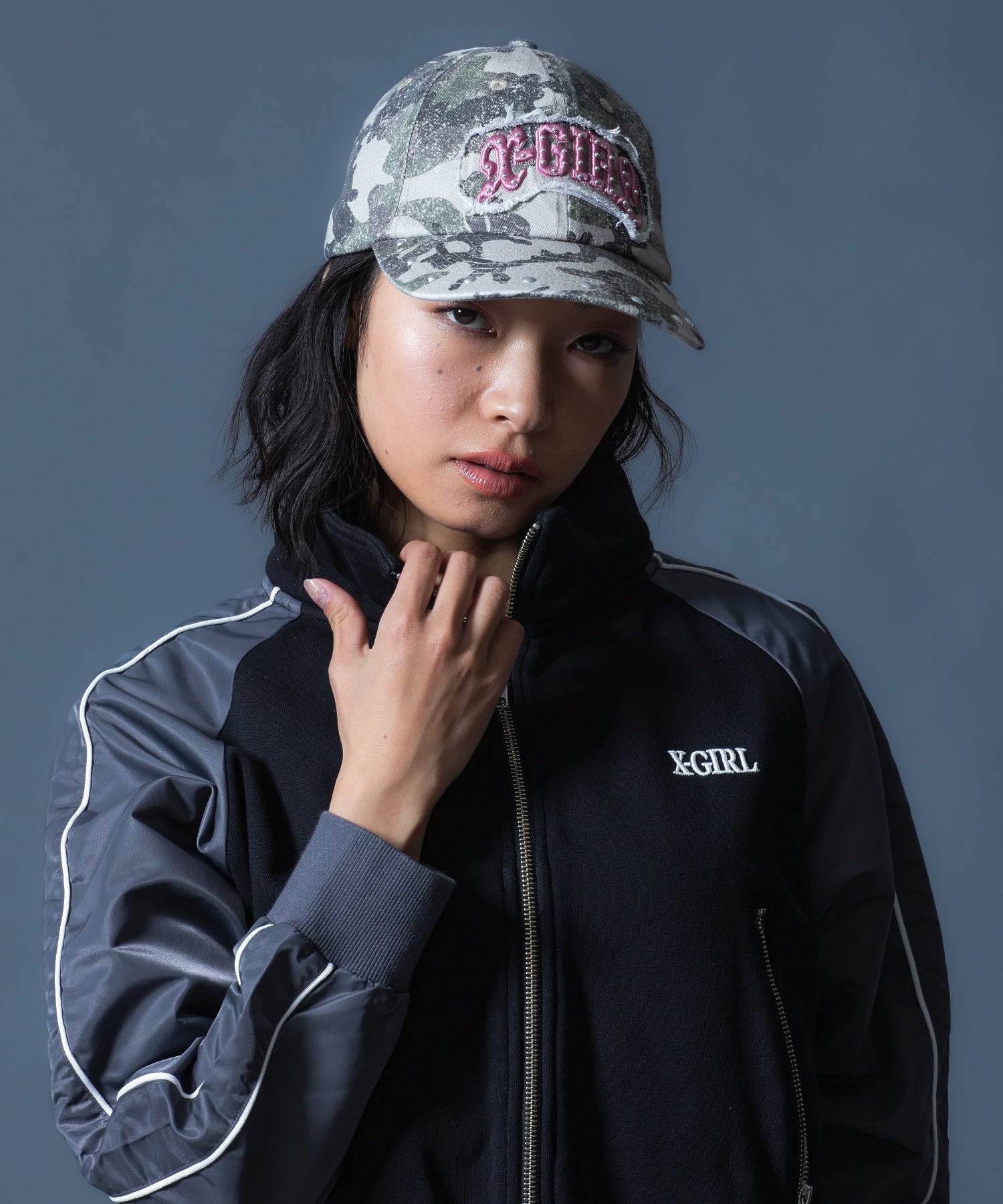 WOVEN MIX SWEAT ZIP UP TOP