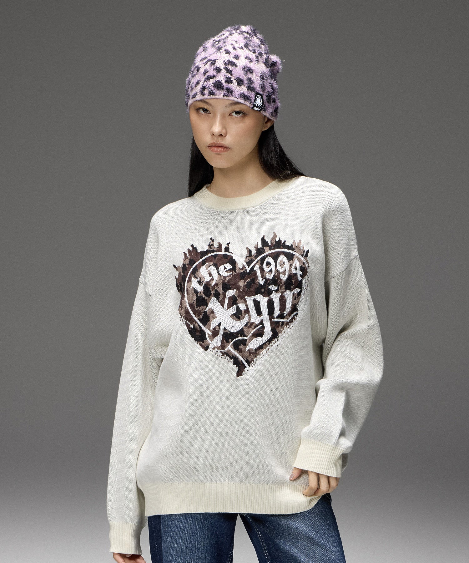 LEOPARD SHAGGY JACQUARD BEANIE