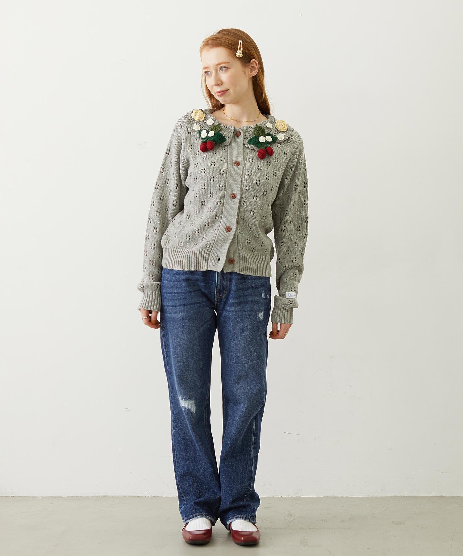STRAWBERRY FLOWER KNIT CARDIGAN