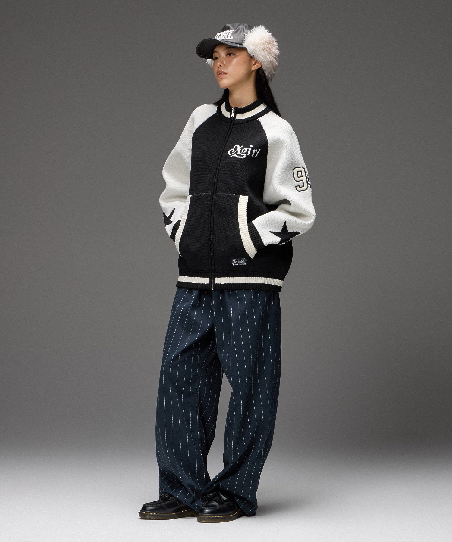 PATCH AND JACQUARD STADIUM KNIT JACKET