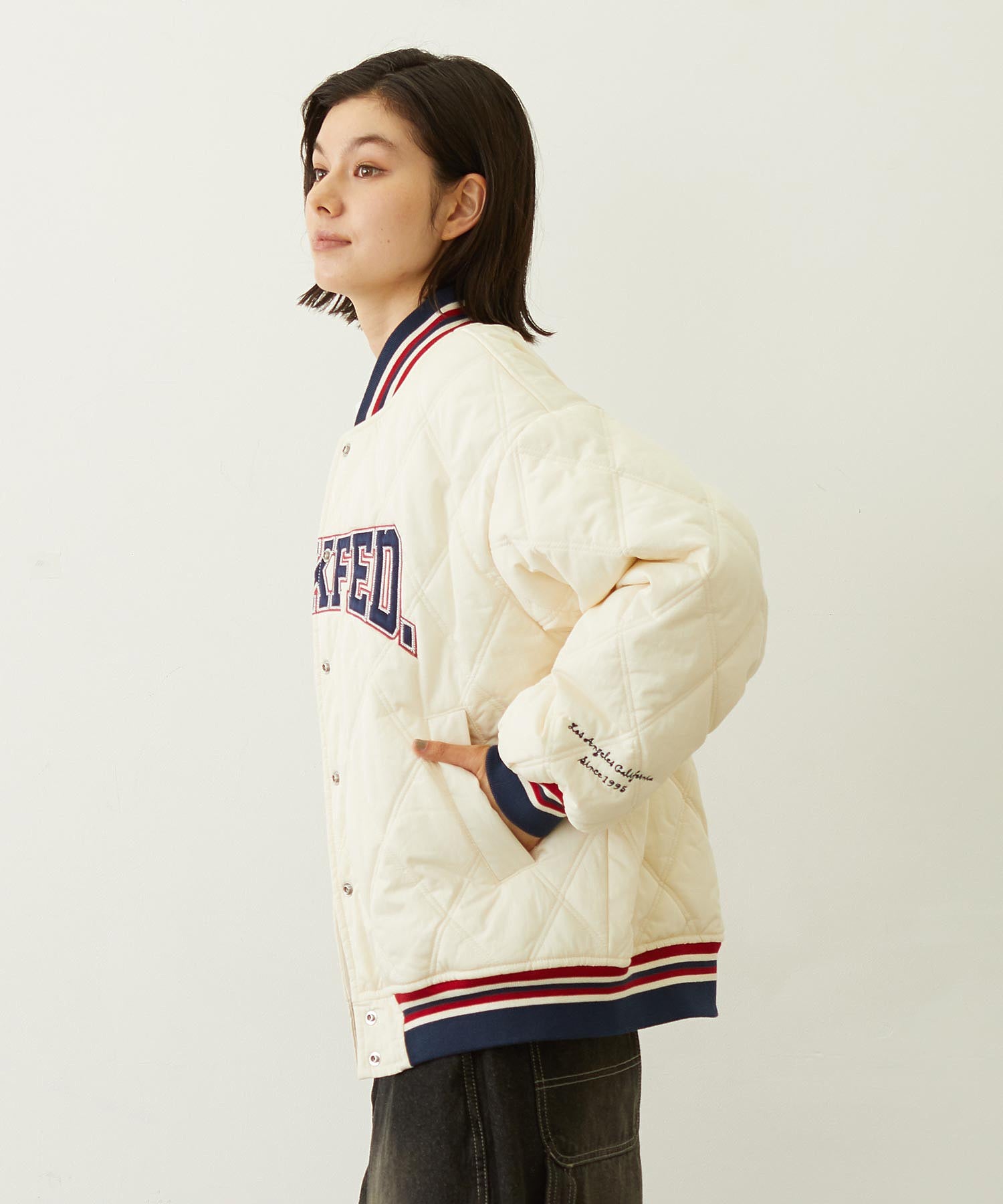 SATIN LOGO PATCH QUILTED JACKET