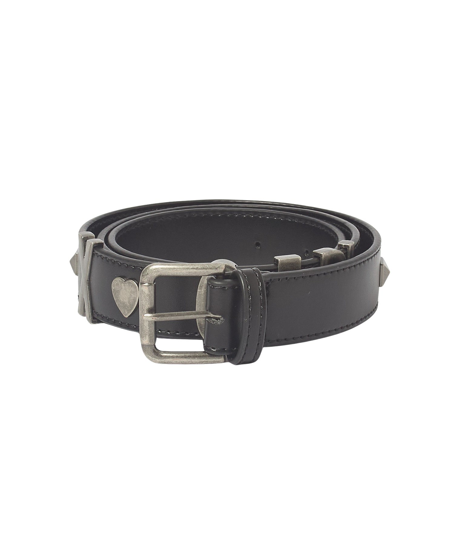 METAL LOGO STUDDED FAUX LEATHER BELT