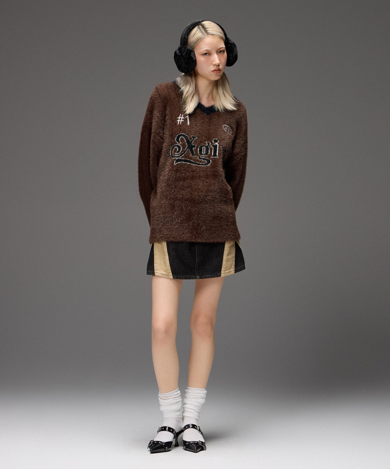 GAME SHIRT JACQUARD SHAGGY KNIT TOP