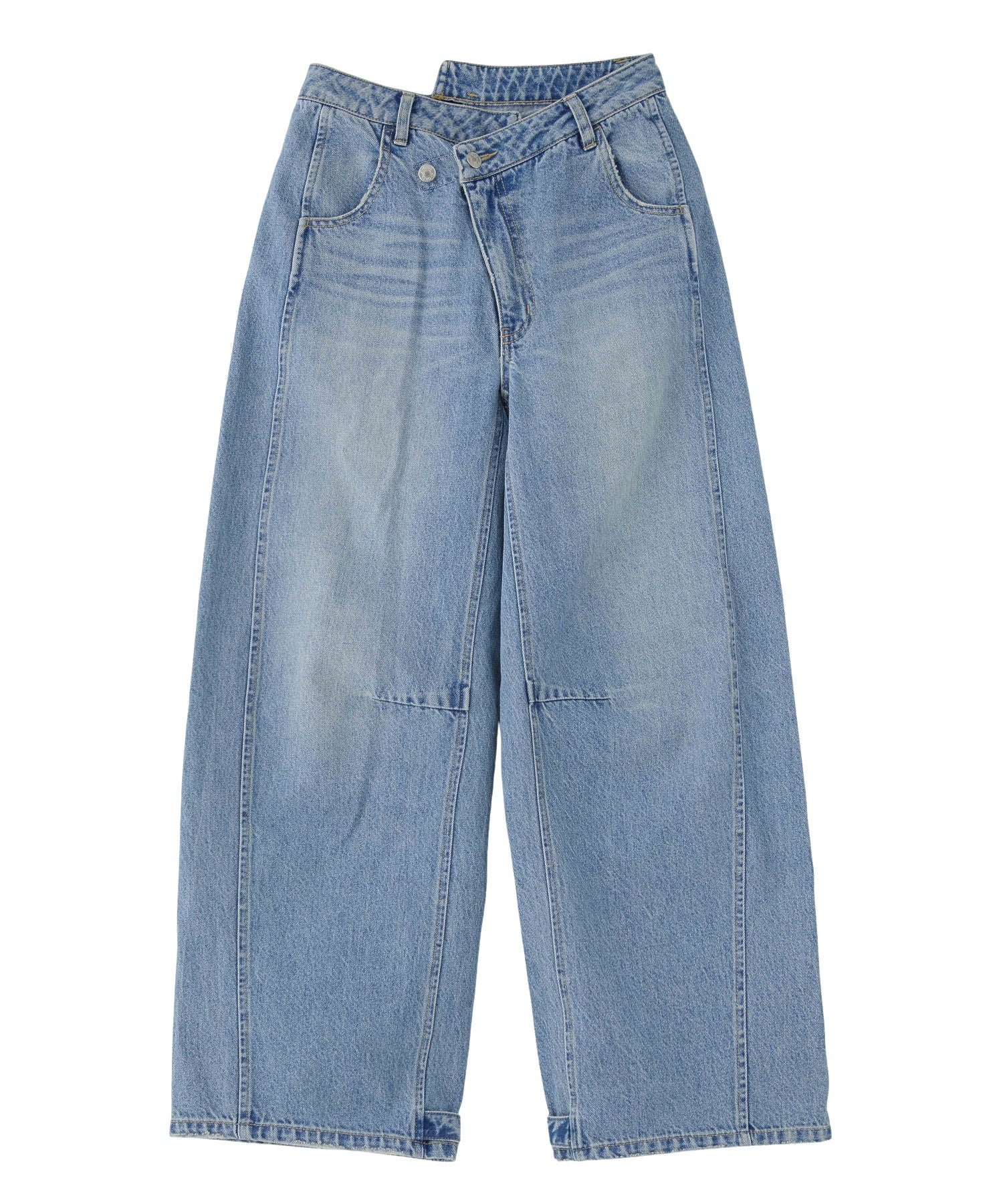 ASYMMETRIC WAIST BARREL LEG DENIM PANTS