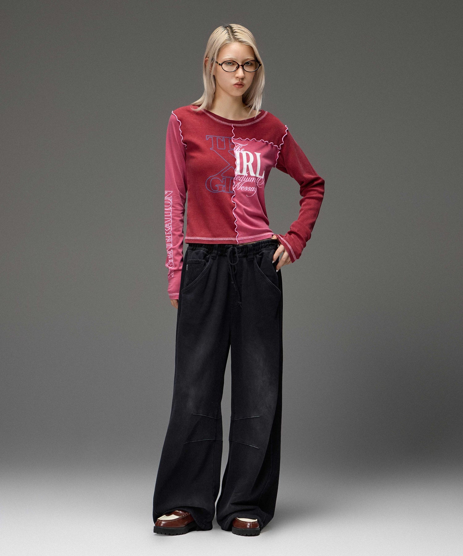 DENIM PANELED WIDE BAGGY SWEATPANTS