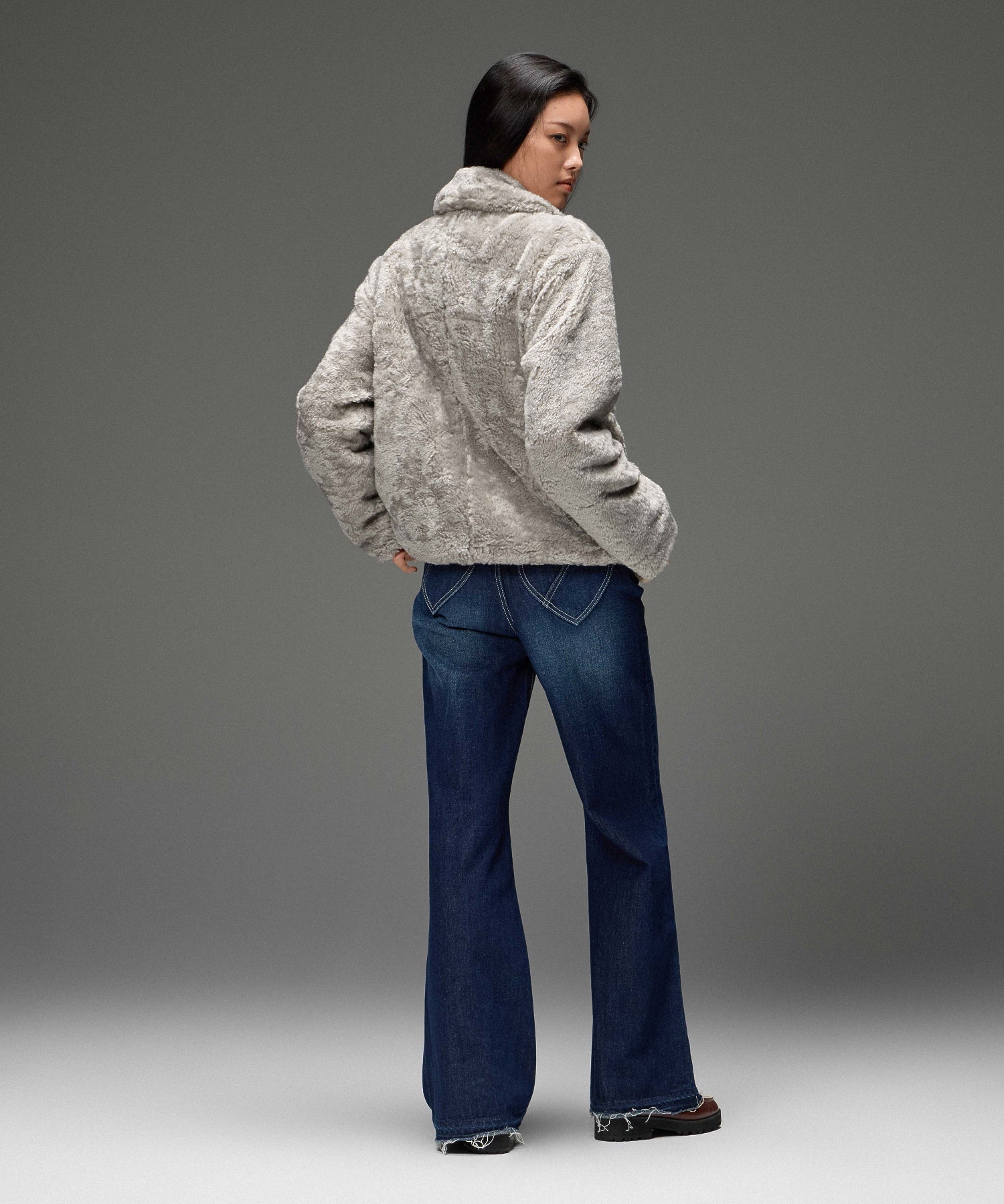 FAUX FUR LACE UP JACKET