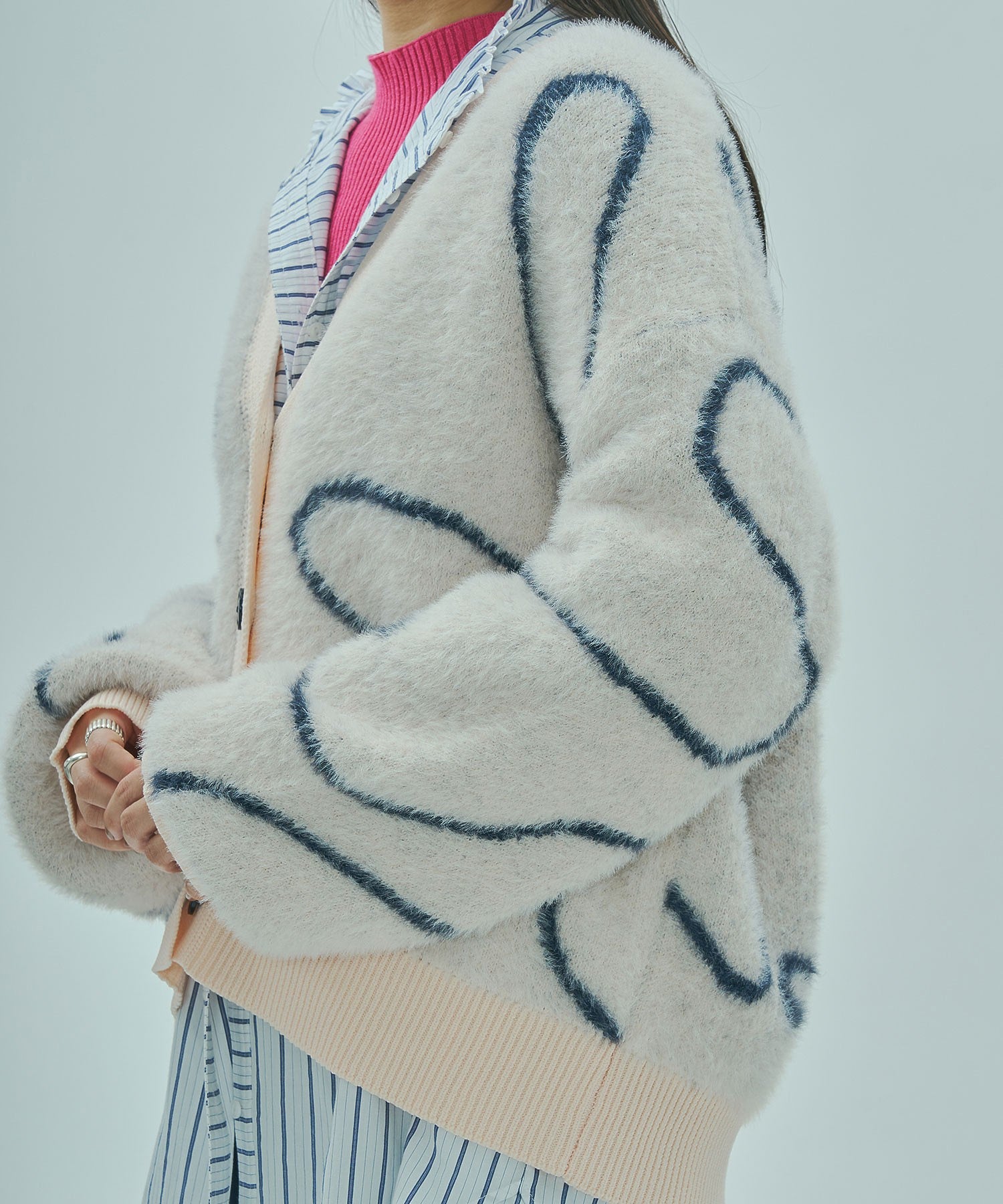 LINE JACQUARD KNIT CARDIGAN