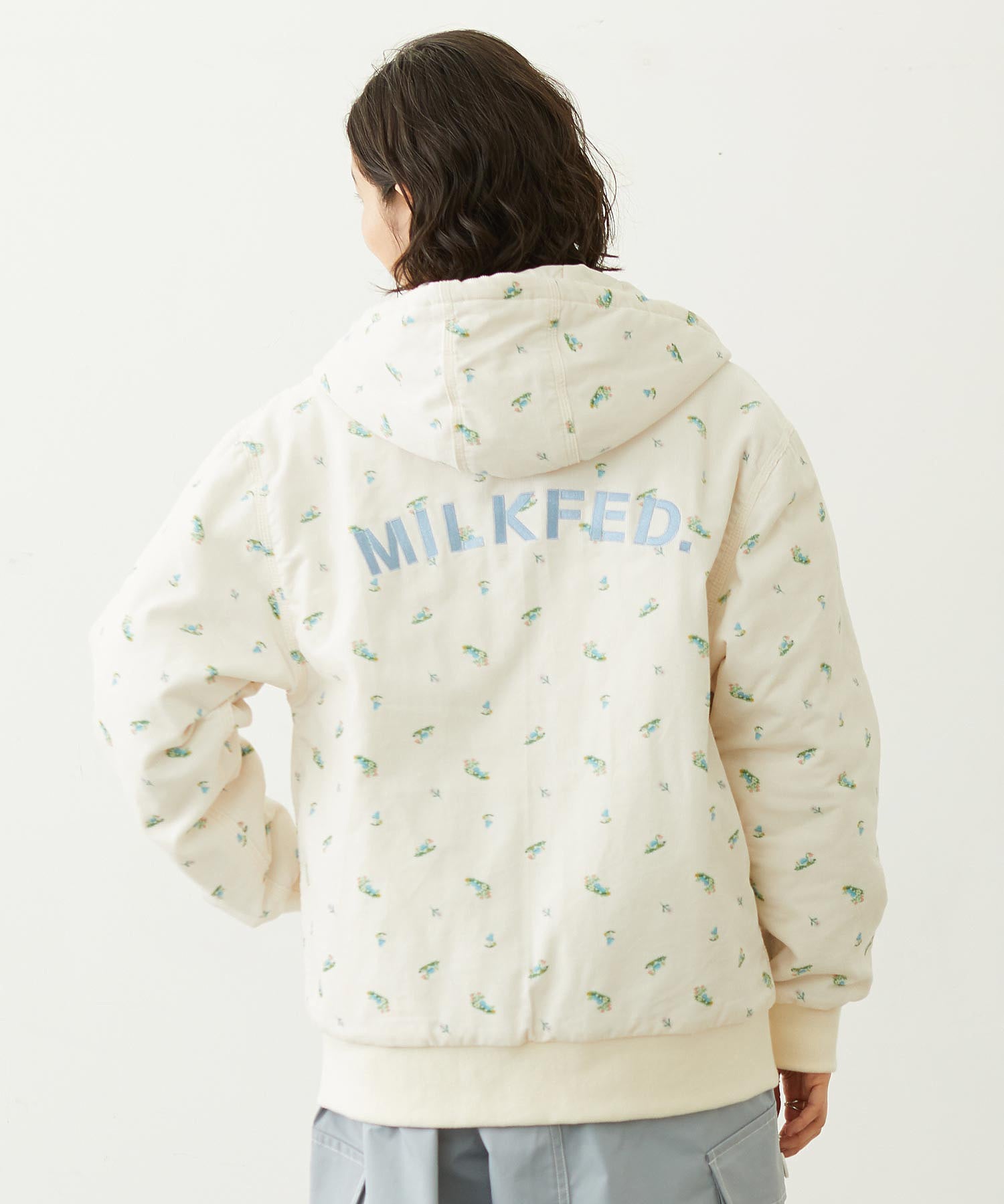 LOGO EMBROIDERED CORDUROY HOODED JACKET