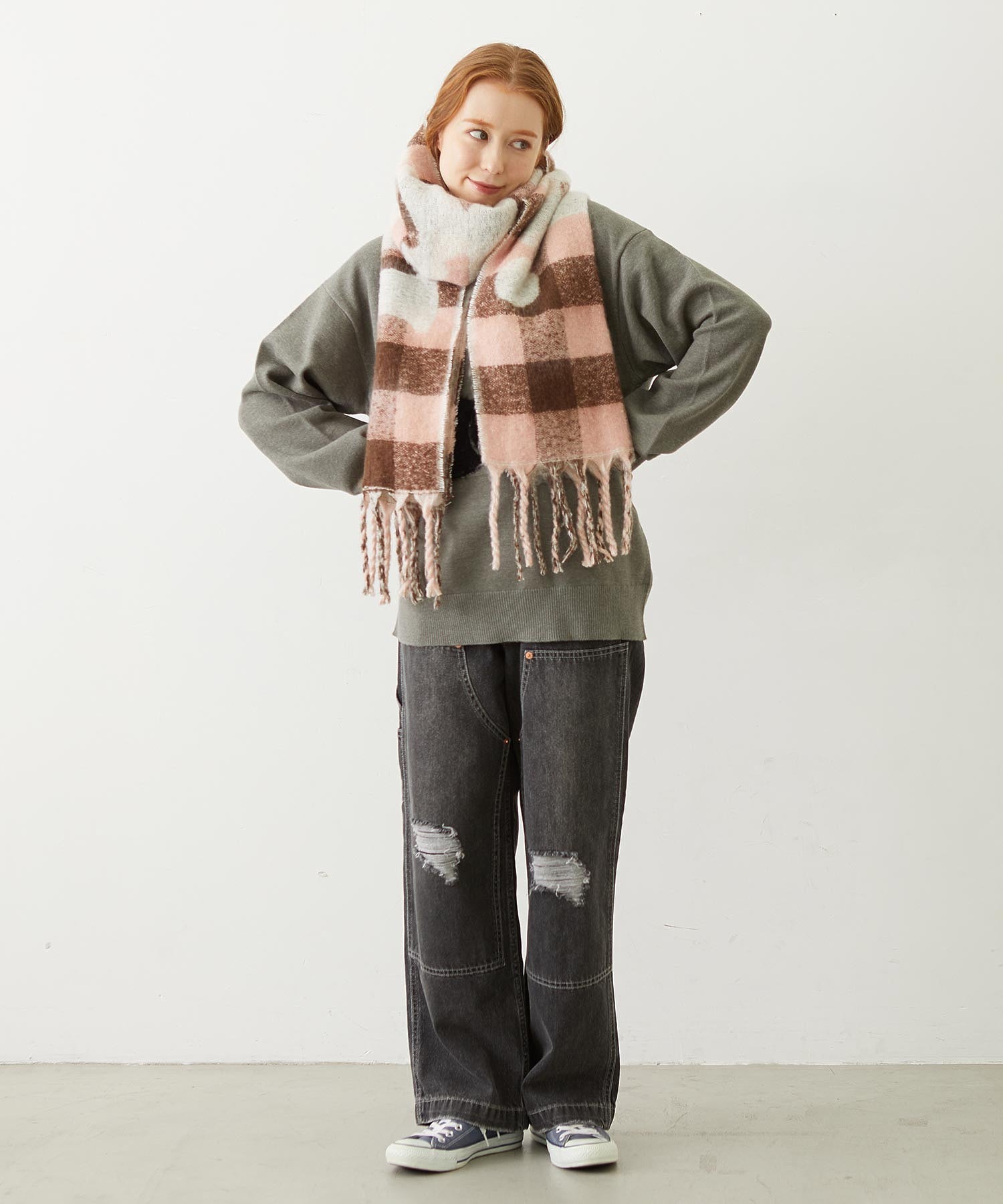 GINGHAM CHECK LOGO STOLE