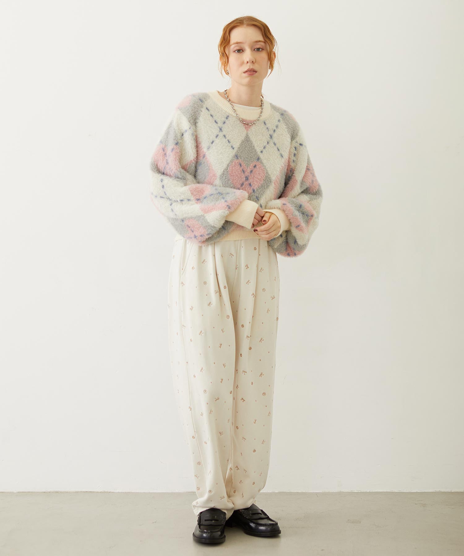 HEART ARGYLE KNIT TOP