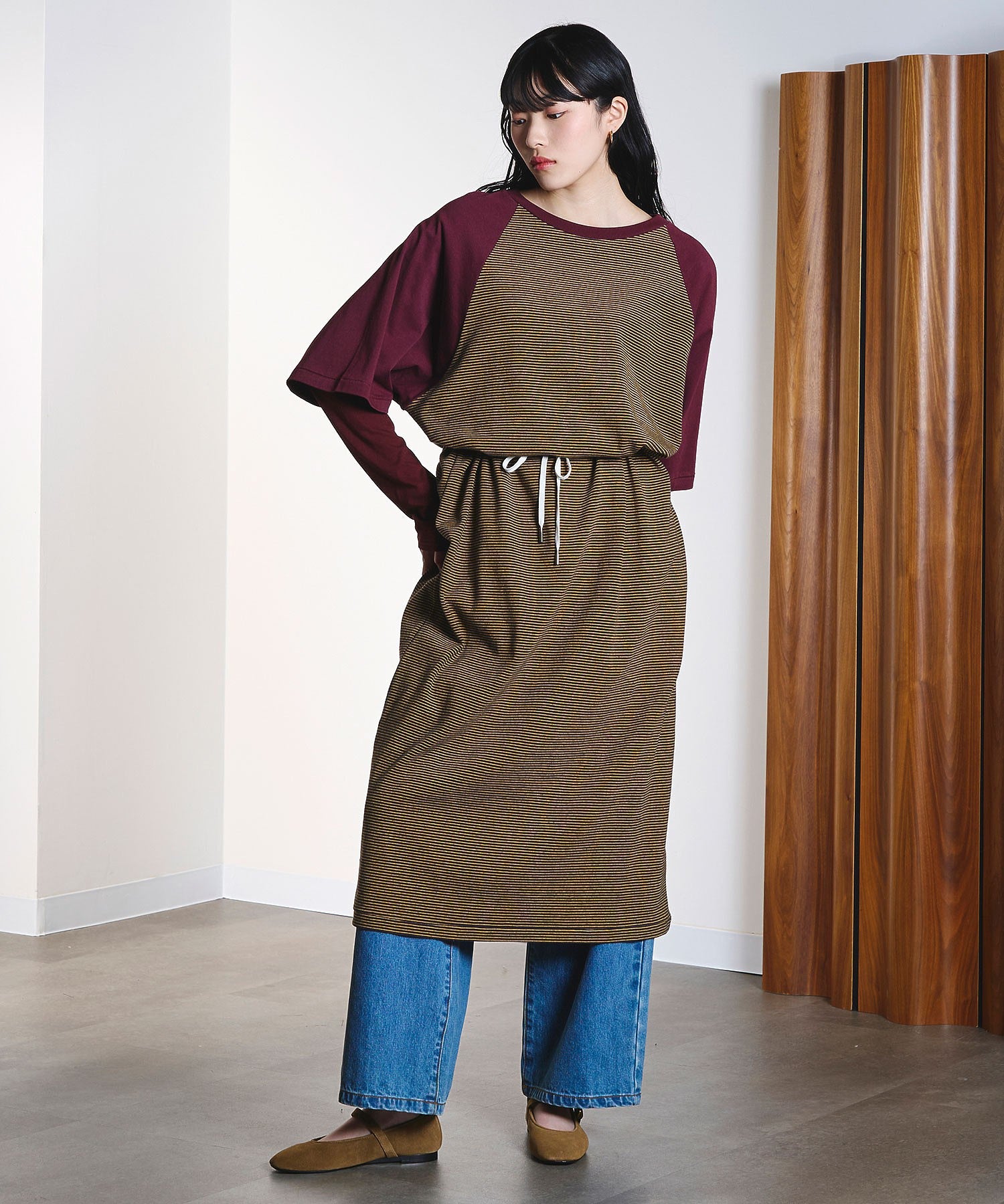 CREOLME/STRIPE RAGLAN DRESS