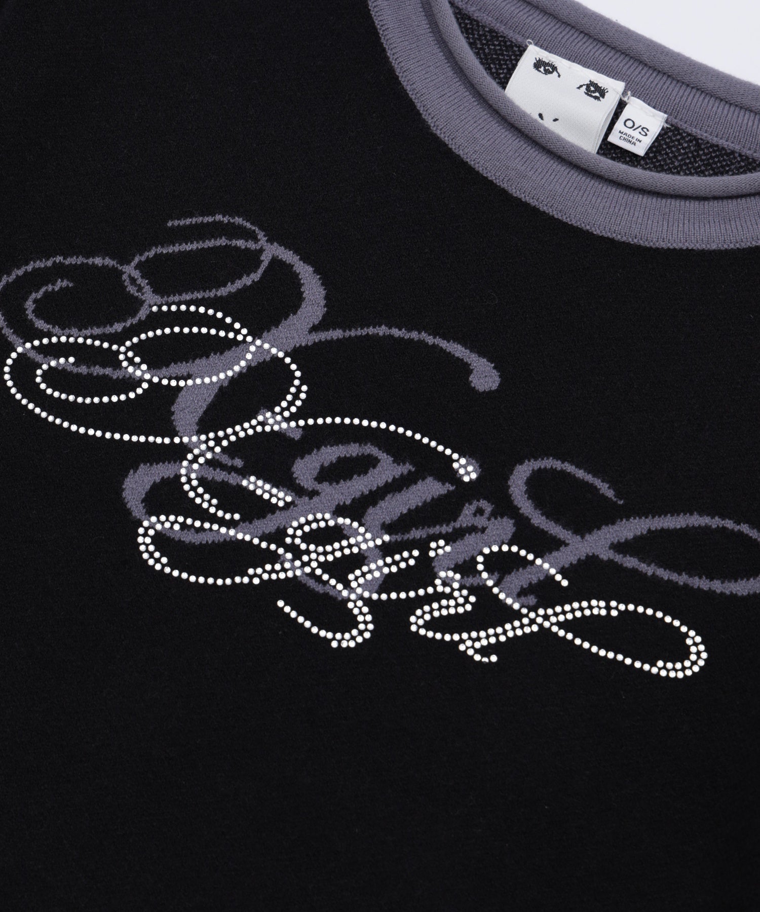 RHINESTONE AND JACQUARD LOGO COMPACT KNIT TOP
