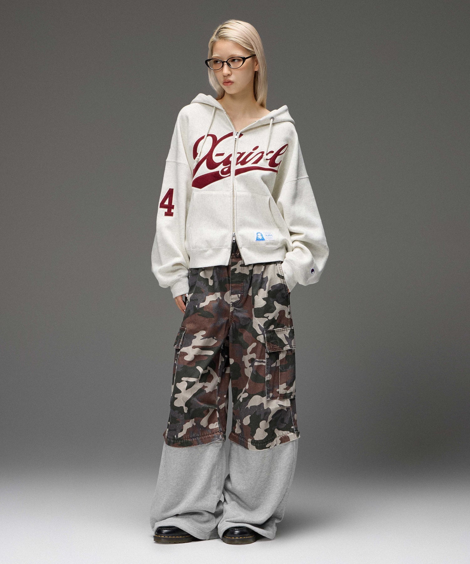 X-girl x Champion REVERSE WEAVE® PATCHED LOGO ZIP UP HOODIE