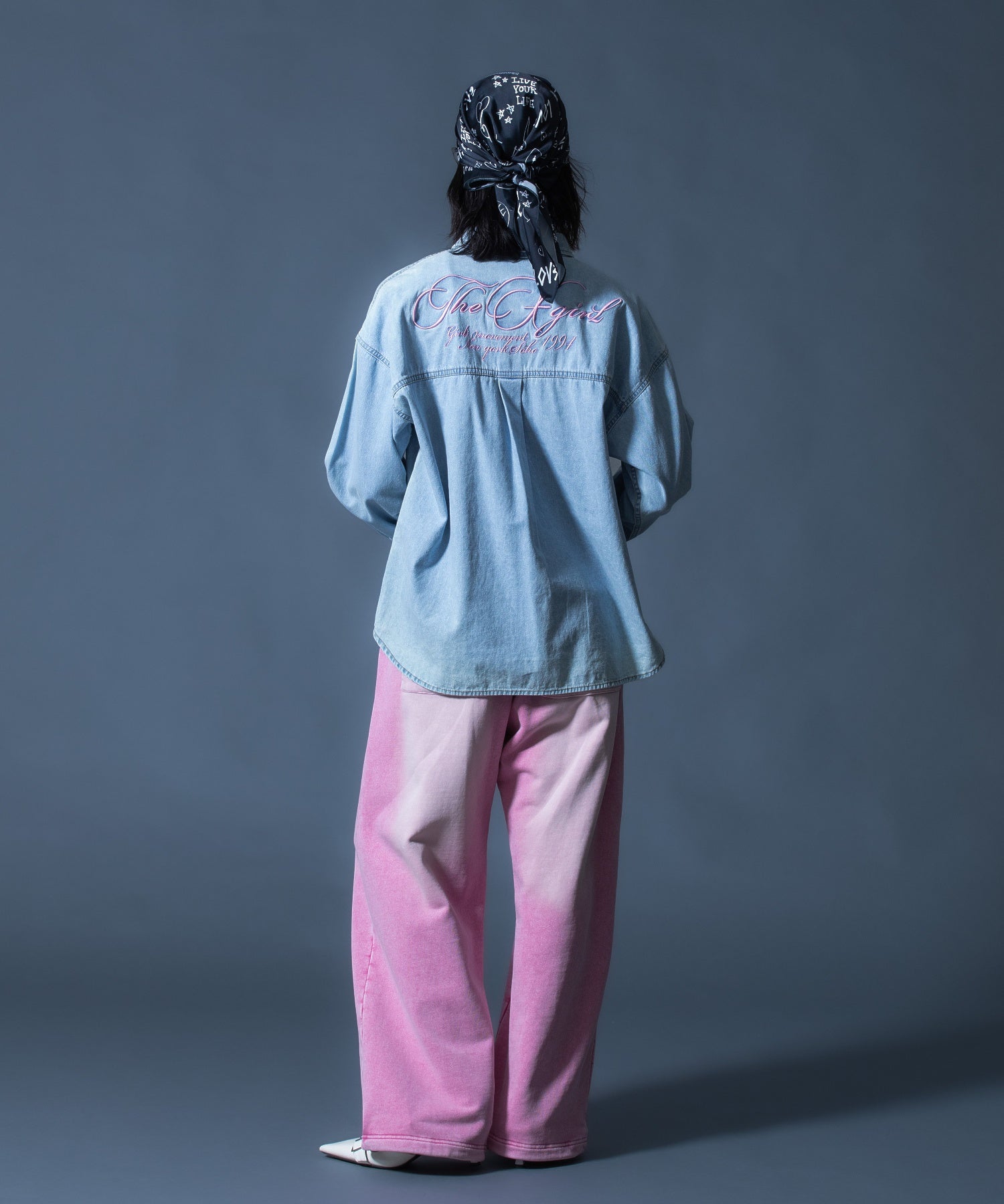 SCRIPT LOGO BLEACHED DENIM SHIRT