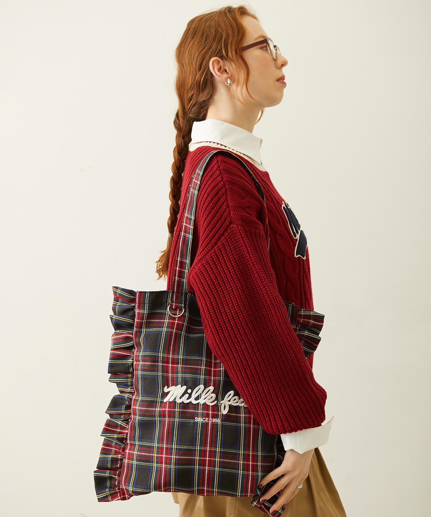 FRILLED TARTAN TOTE BAG