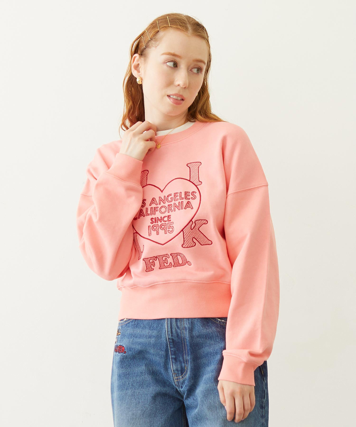 STITCHED HEART LOGO SHORT CREW SWEAT