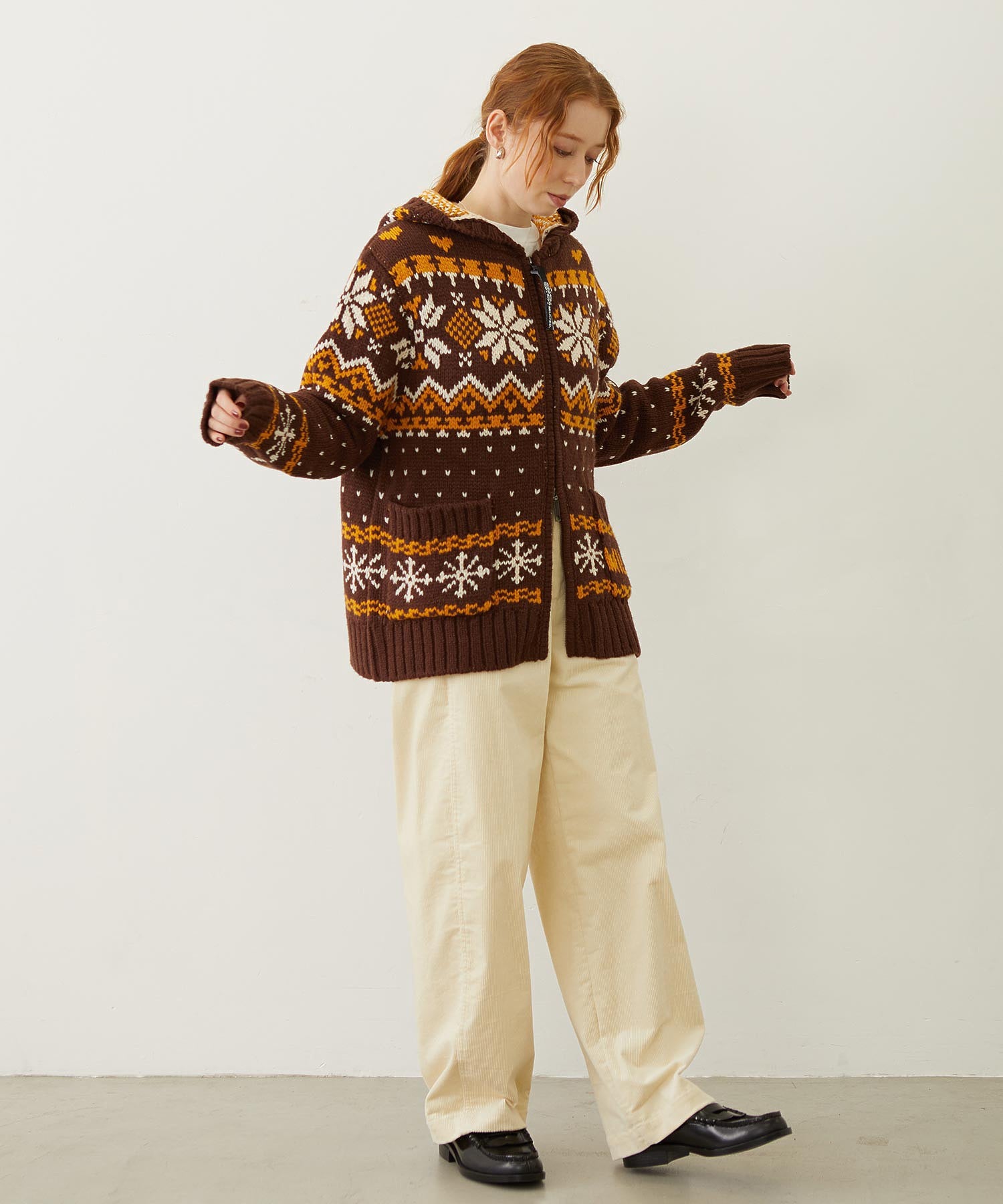 SNOW PATTERN COWICHAN KNIT JACKET