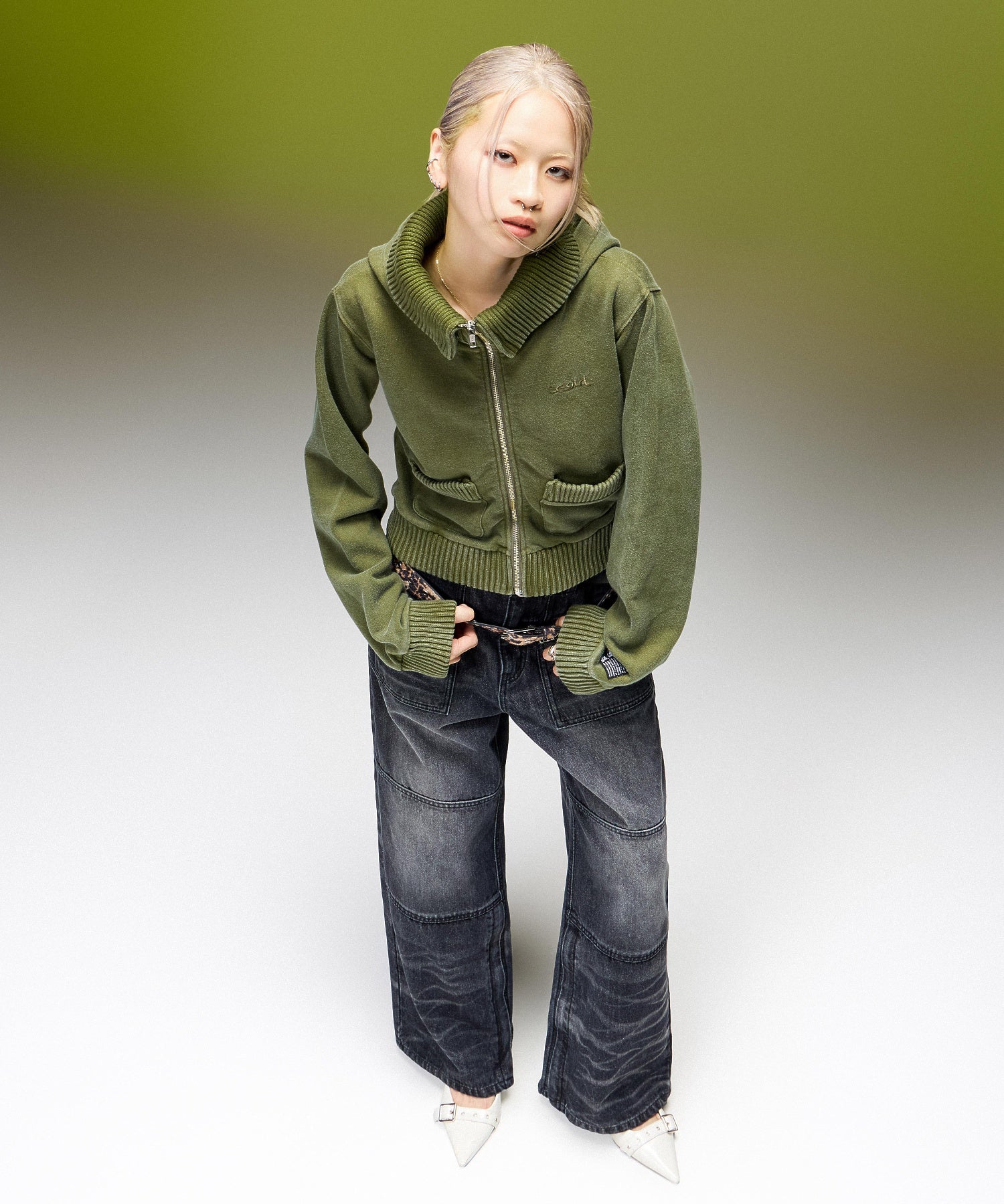 FADED WIDE LEG FLARE DENIM PANTS